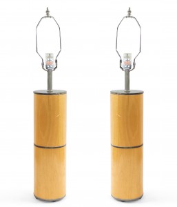 American mid century maple wood table lamps 1