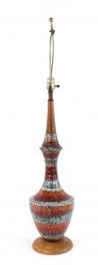 American mid century red porcelain table lamp 1
