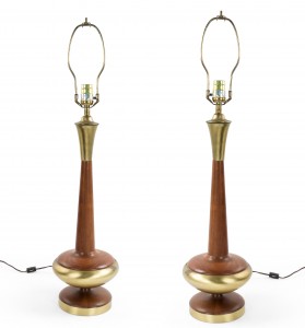 Scandinavian teak and brass table lamps