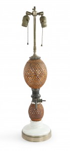American victorian wicker and glass table lamp