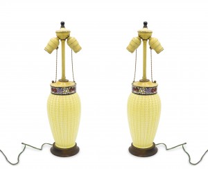 American mission yellow porcelain table lamps