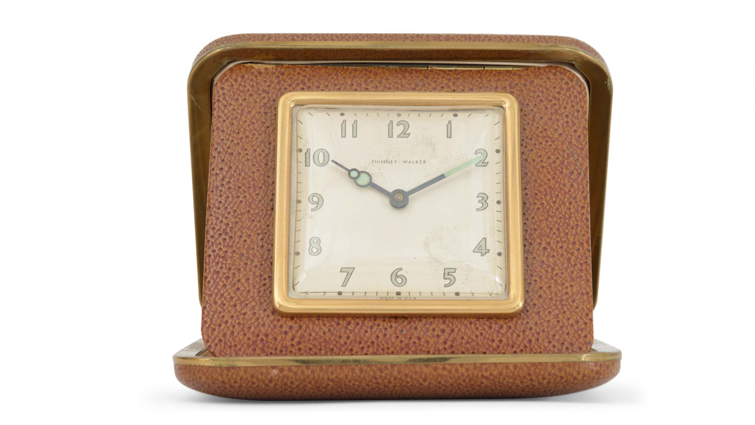 Mid century brown leather alarm clock 1