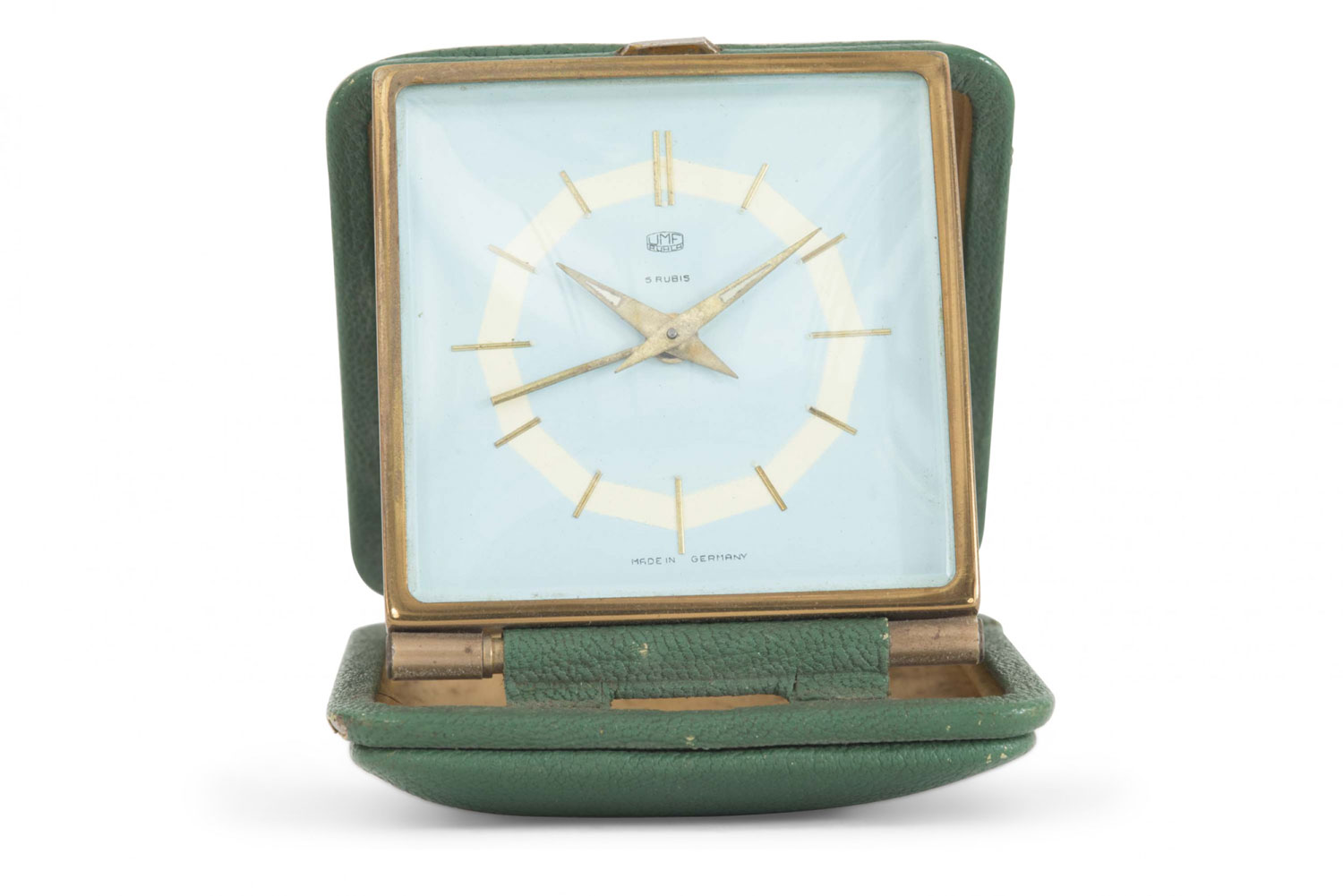 Mid century green leather alarm clock