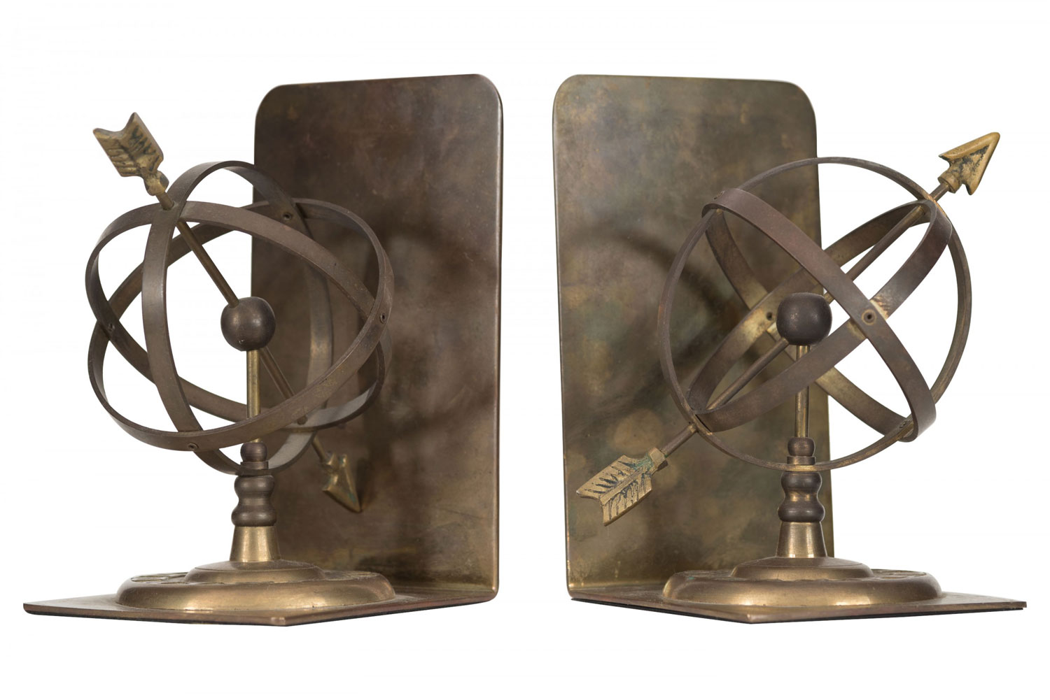 Pairs of vintage brass armillary sphere bookends