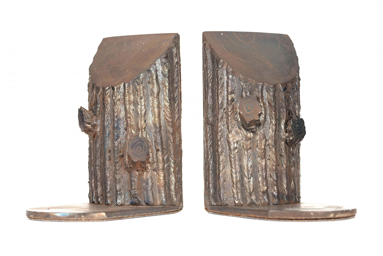 Pair of vintage rustic iron tree bookends 1