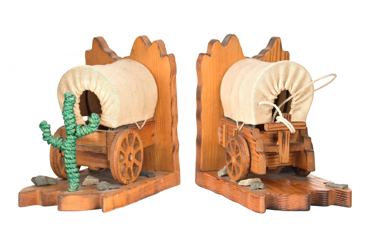 Pair of american rustic covered wagon bookends