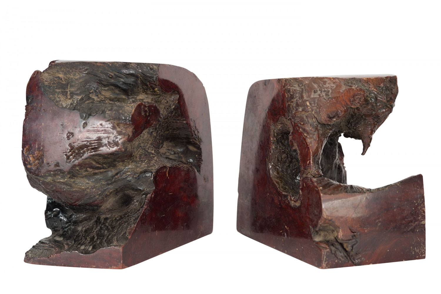 Pair of natural burl wood bookends