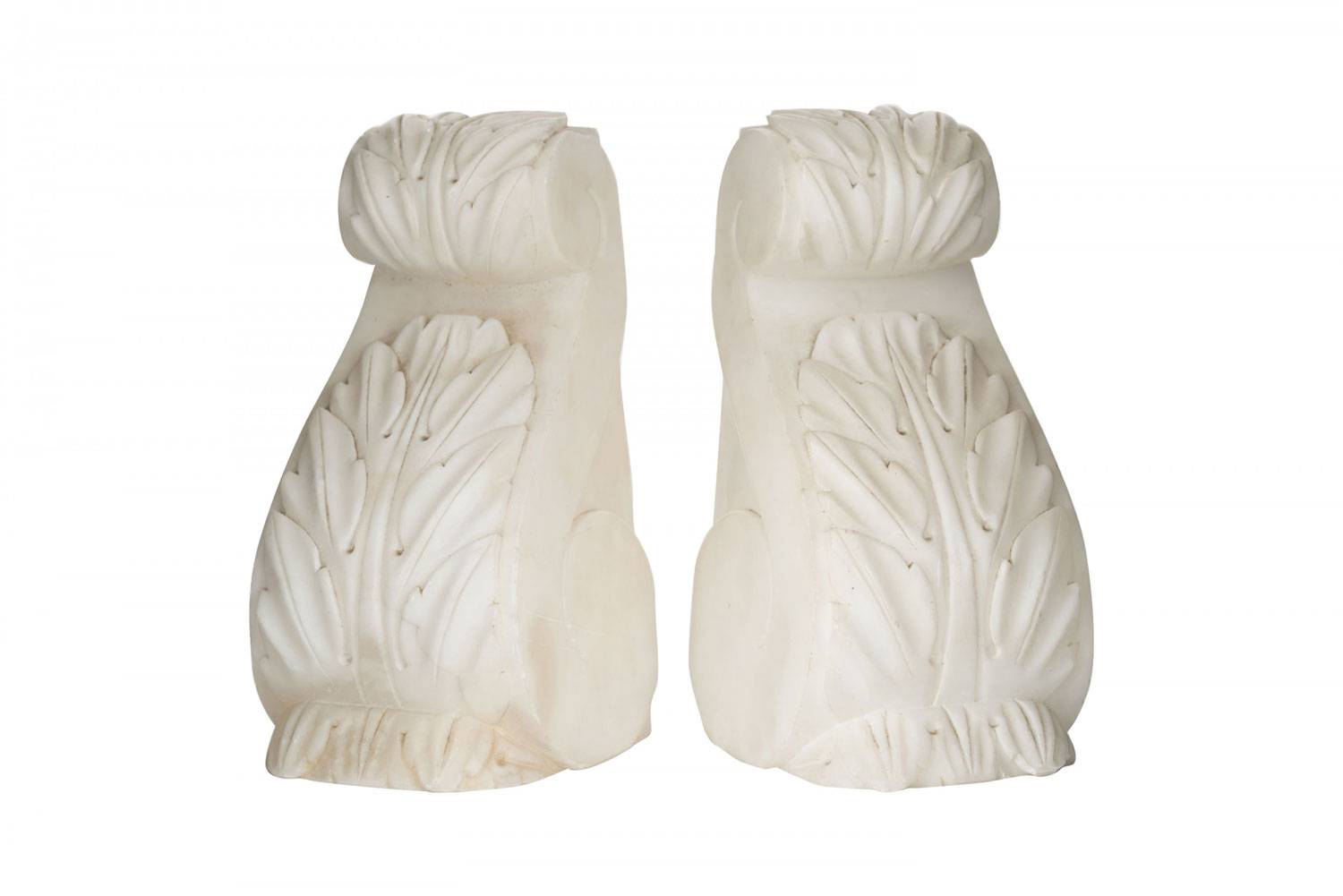 Pair of white alabaster scroll bookends 1