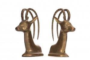 Pair of vintage brass ibex bookends