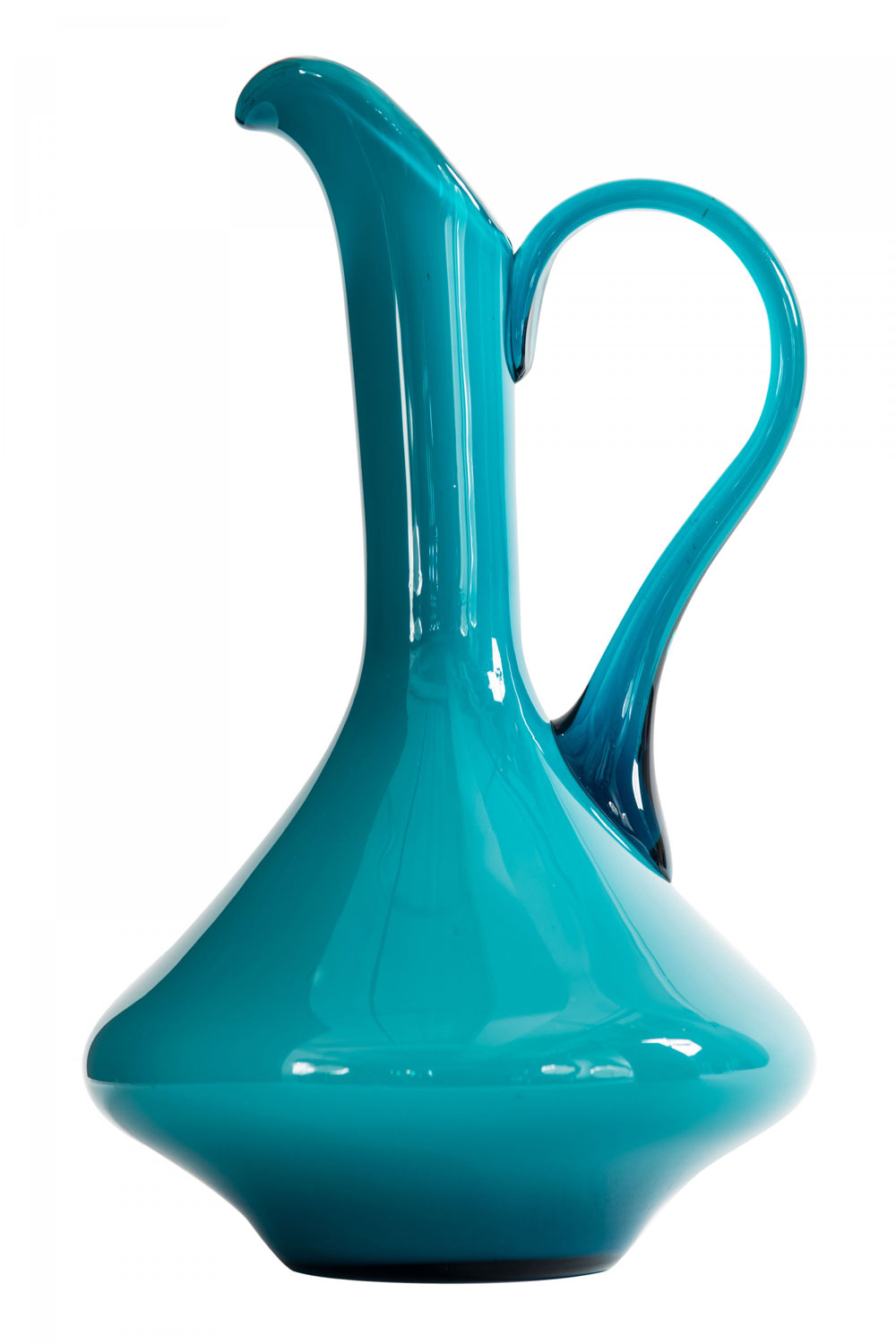 Mid century blue glass pitcher