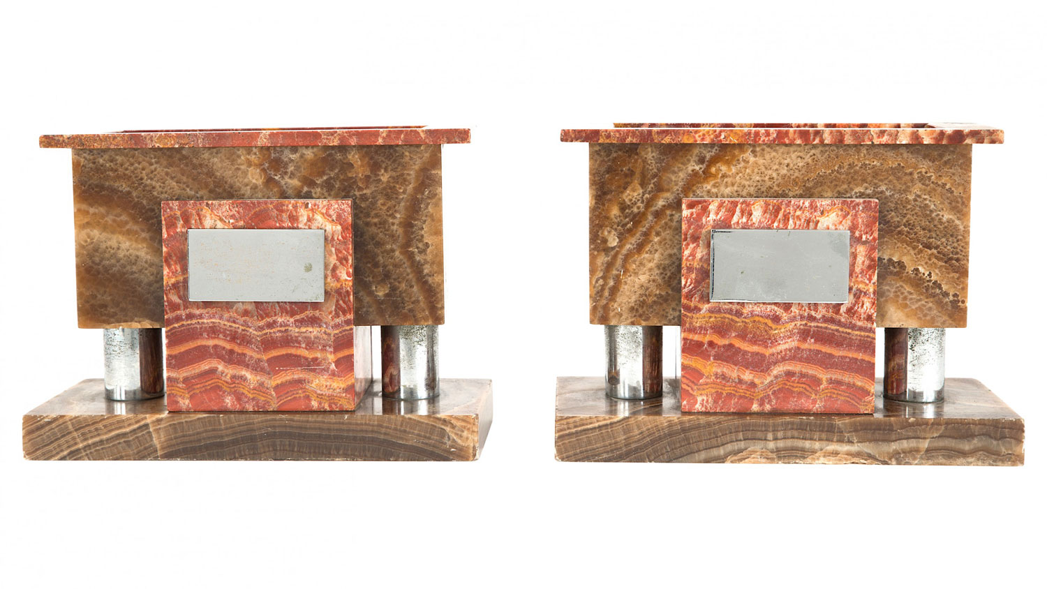 Pair of art deco marble and silver bookends 1