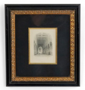 English steel plate engraving of a cathedral