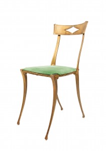 Gilt Metal Side Chair with Green Velvet Upholstery