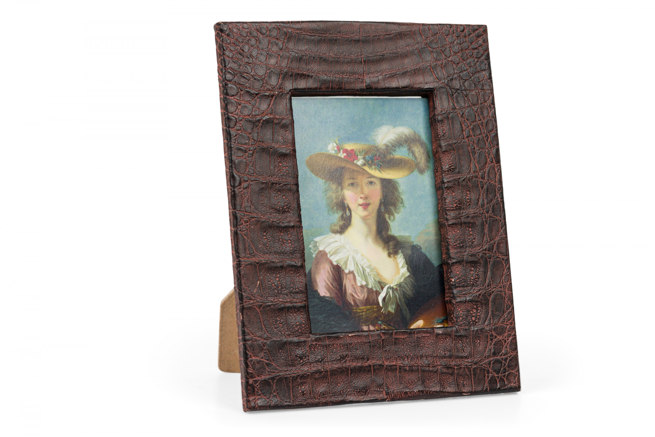 English Victorian Dark Brown Crocodile Easel Picture Frame