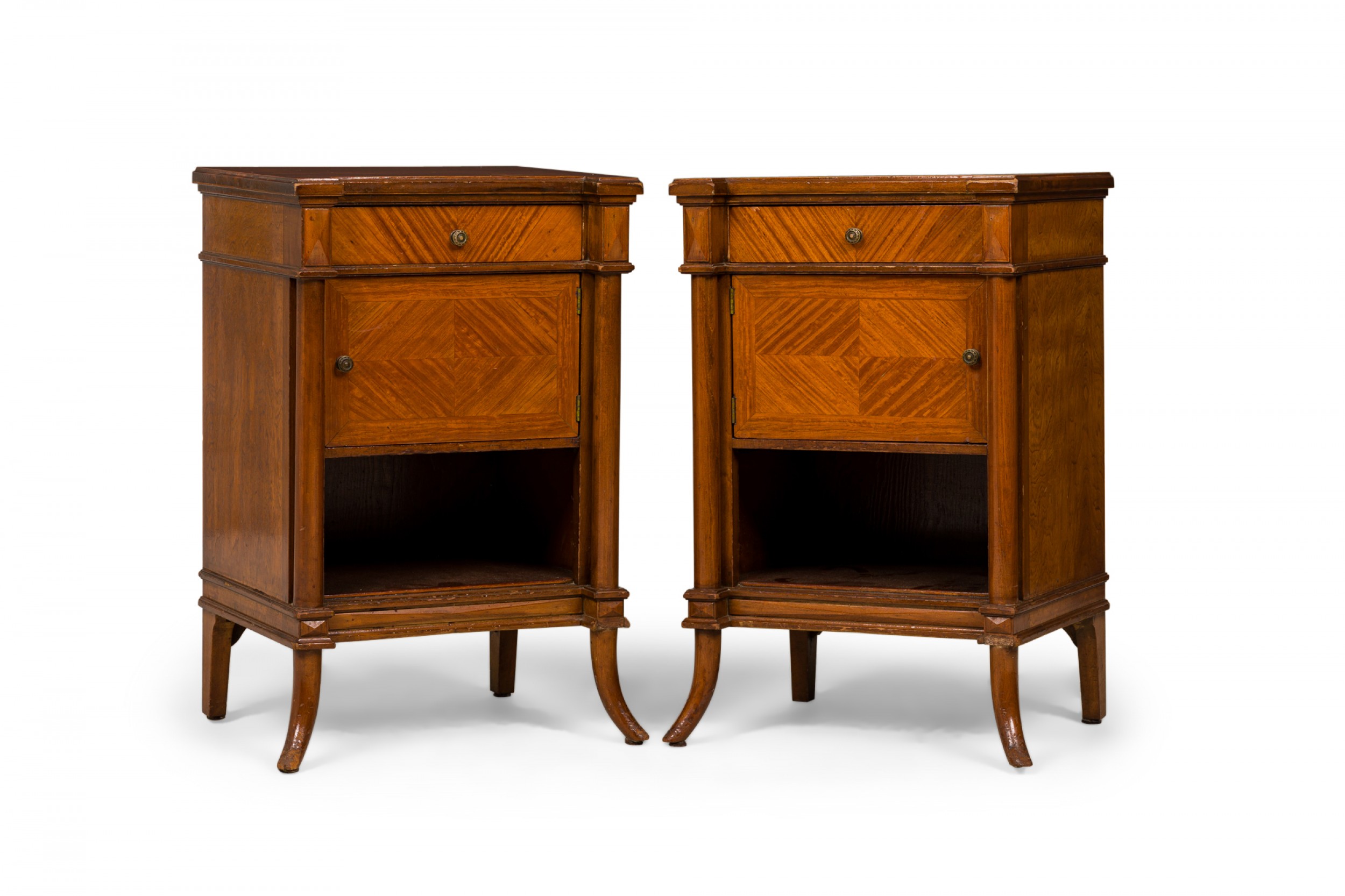 Pair of louis xvi style parquetry veneer bedside table commodes