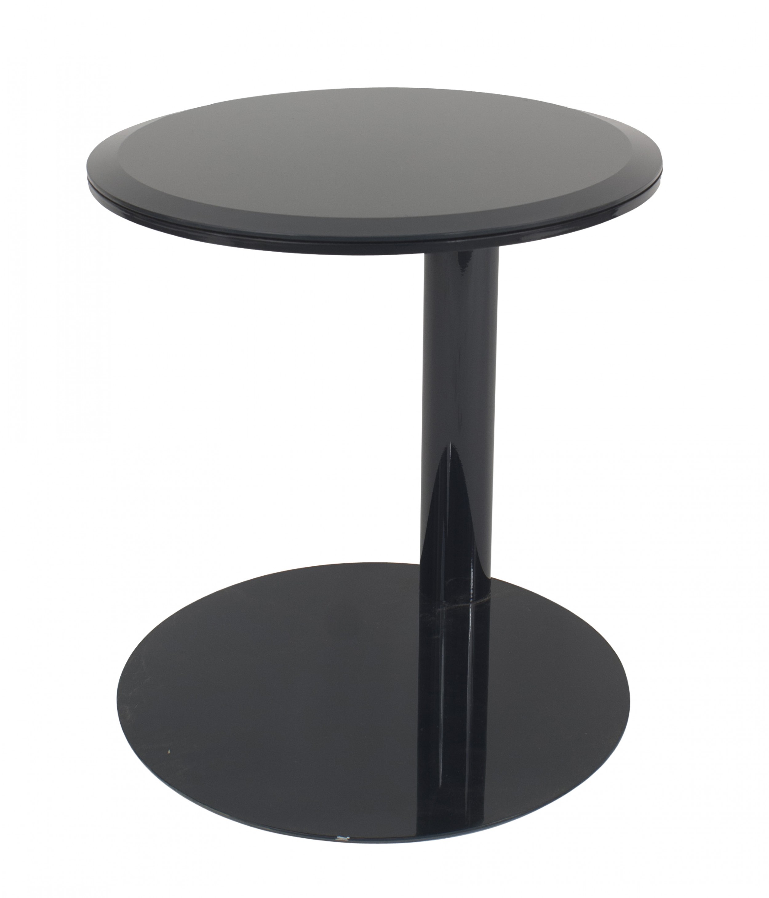 Contemporary lacquered glass and metal end table