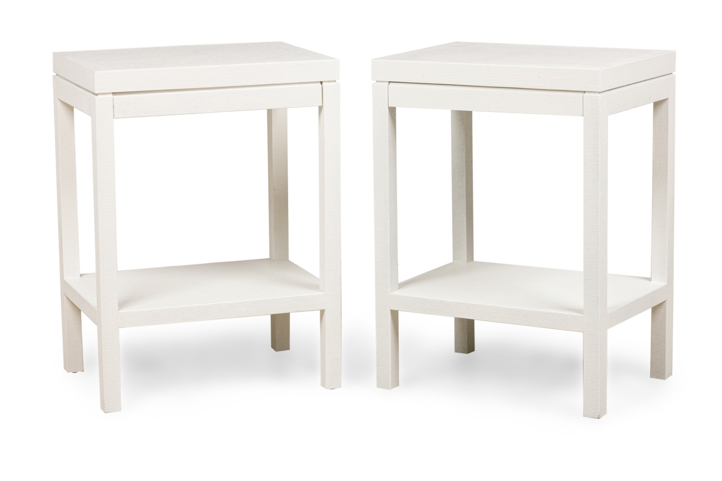 Pair of asian contemporary style off white painted raffia side table  mto