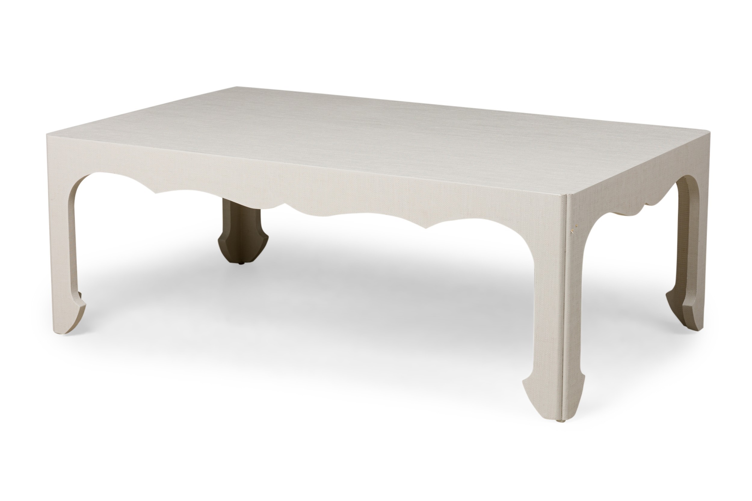 Asian contemporary style light gray wrapped raffia scalloped coffee table  mto