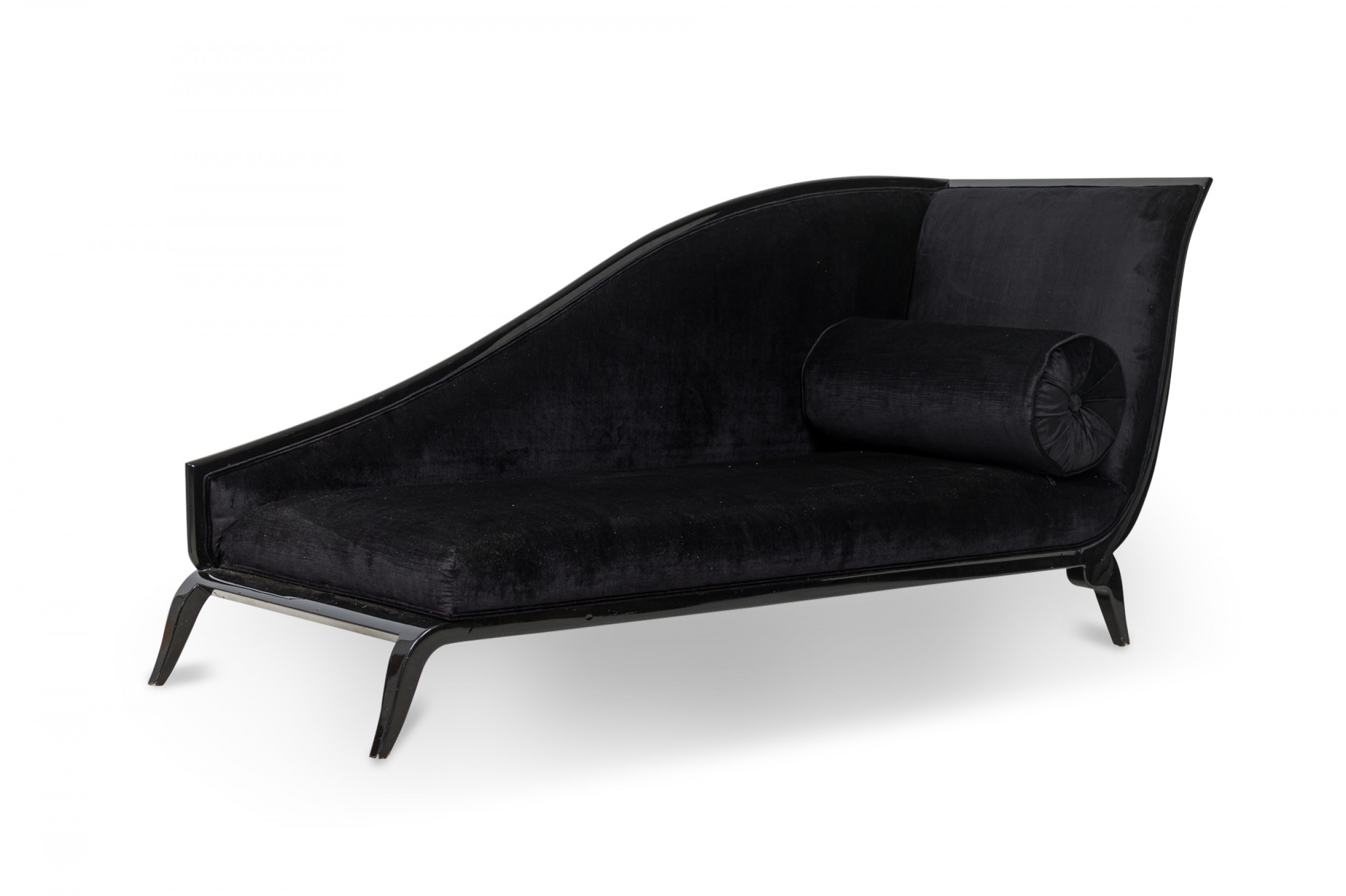 French art deco black lacquered black upholstered sleigh recamier mto