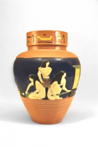 Egyptian style ceramic vase with figural motif