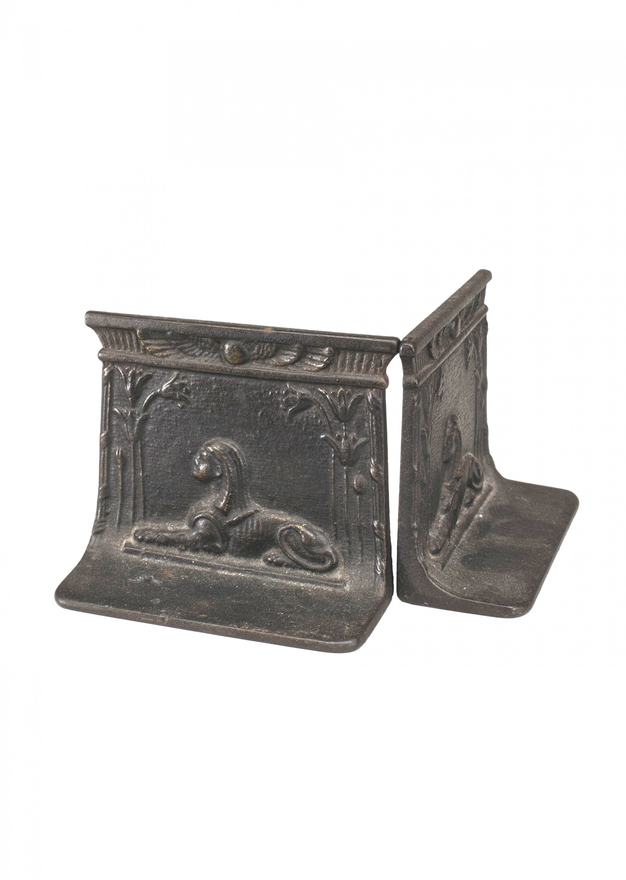 Pair of egyptian art deco iron sphinx bookends
