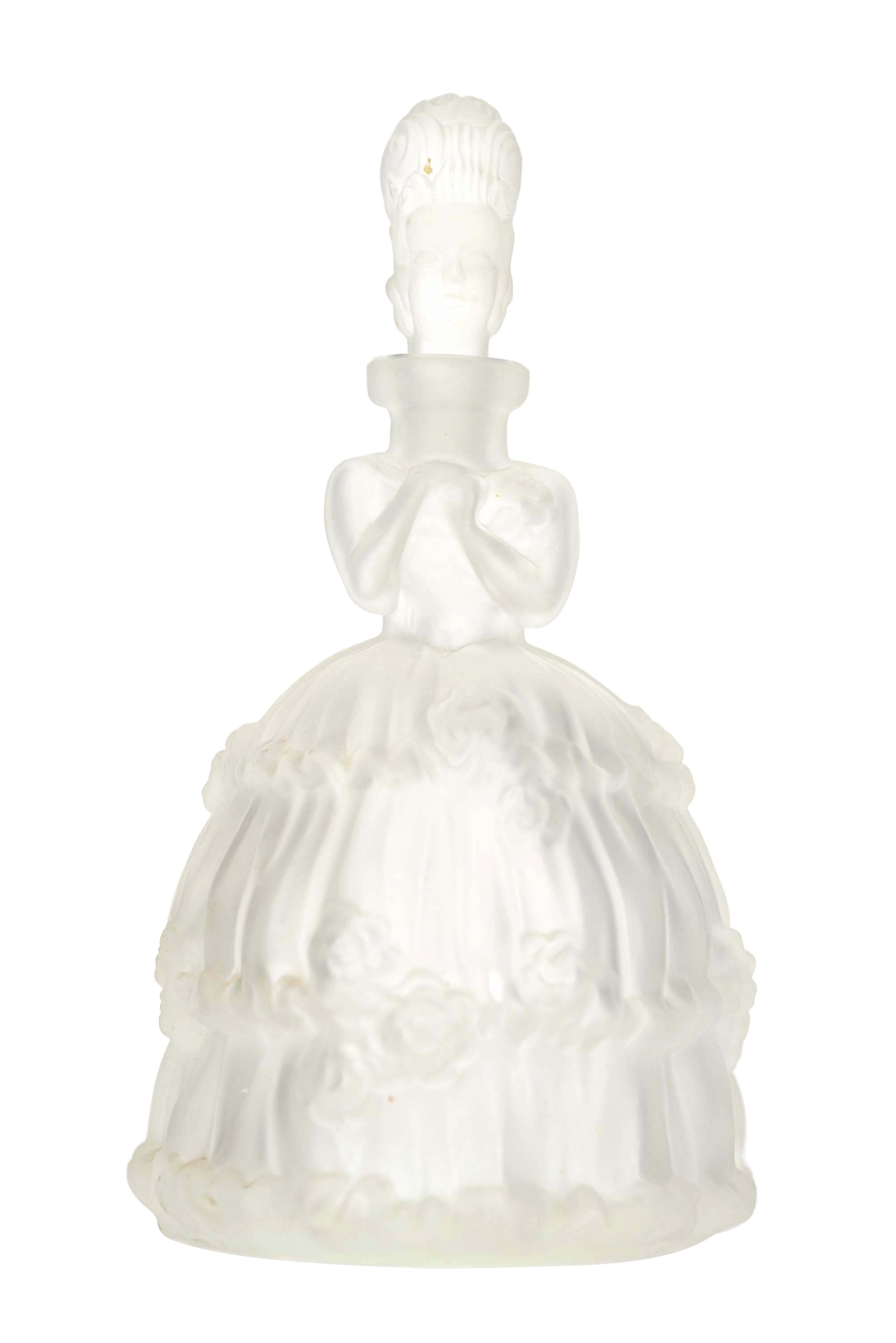 Bohemian art deco frosted glass figural perfume bottle