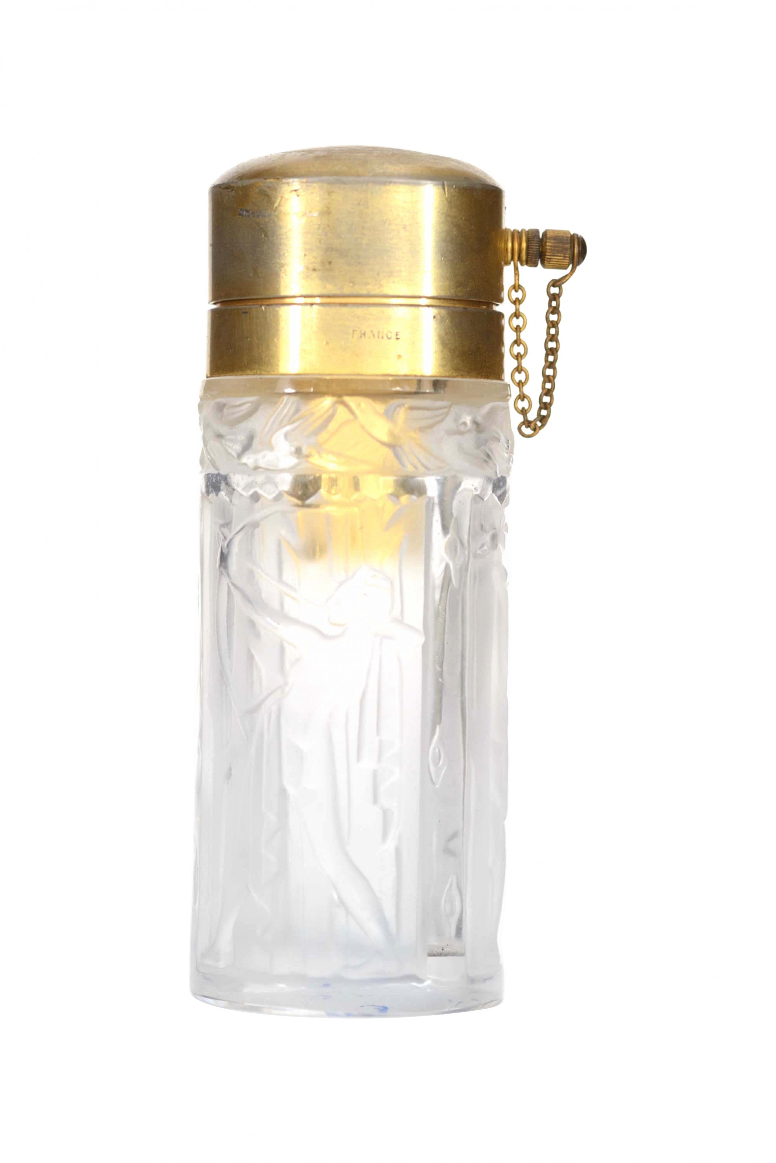 French art deco frosted glass perfume atomizer