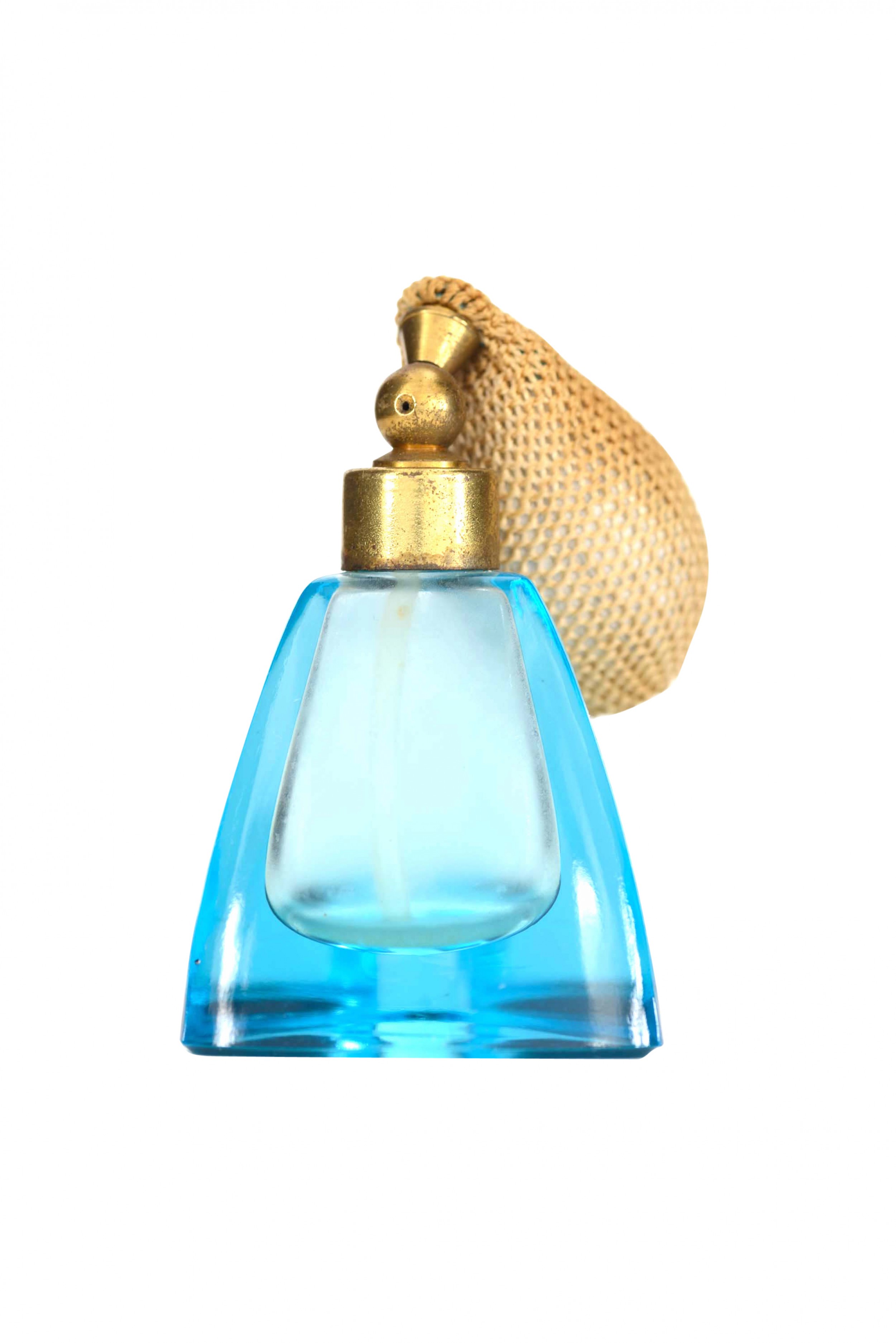 French art deco blue glass perfume atomizer