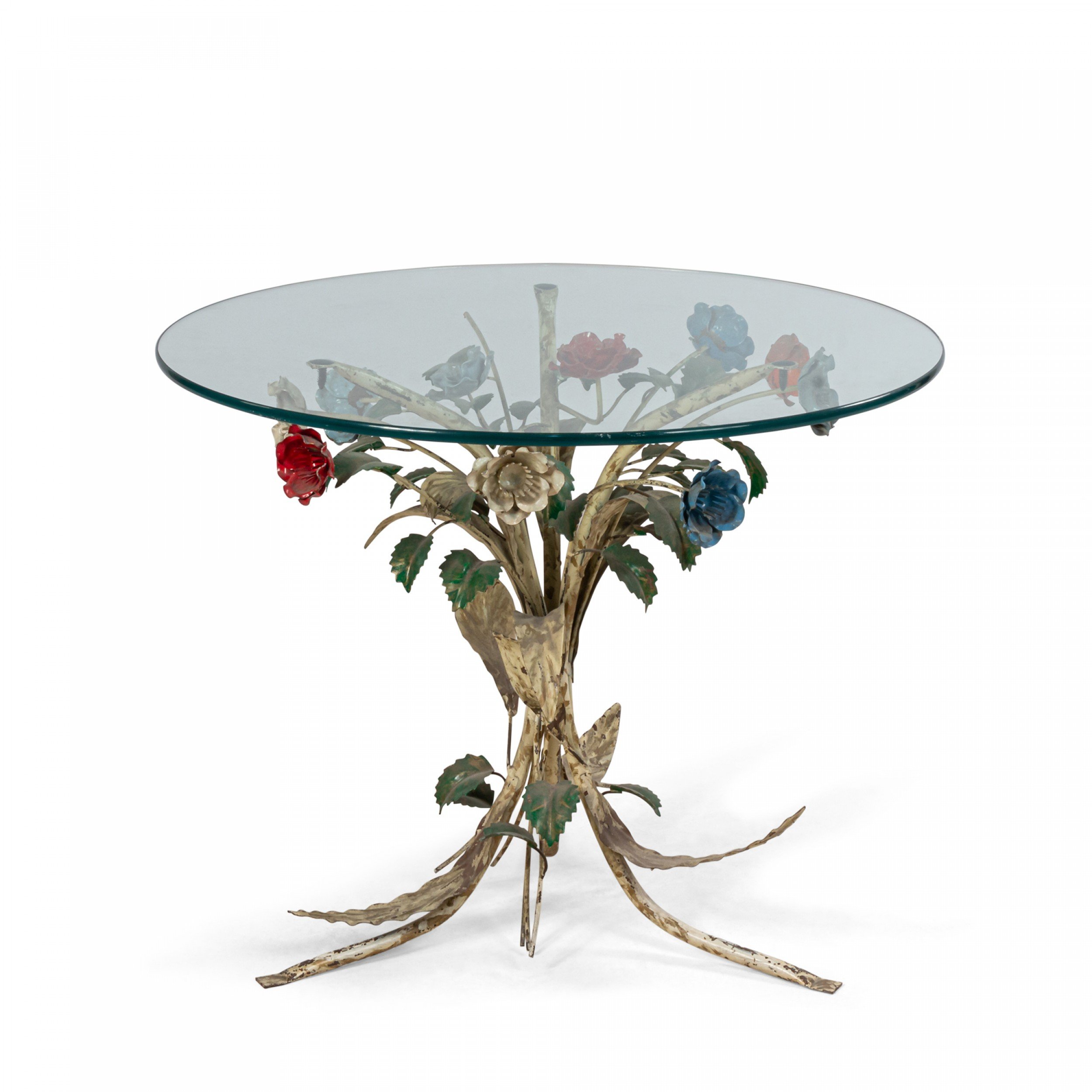 Mid century metal floral base round coffee table