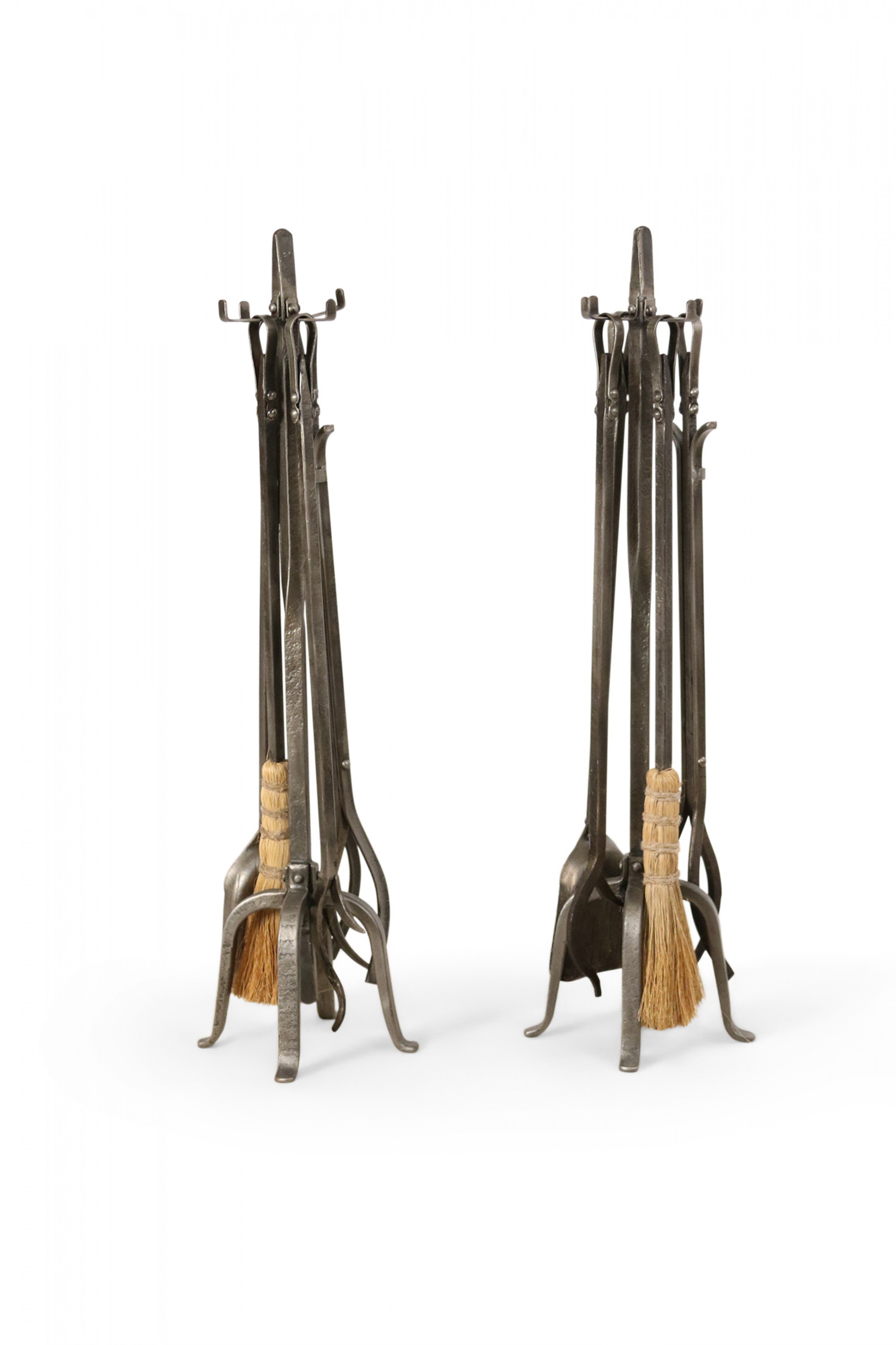 Sets of english victorian wrought iron fireplace tools