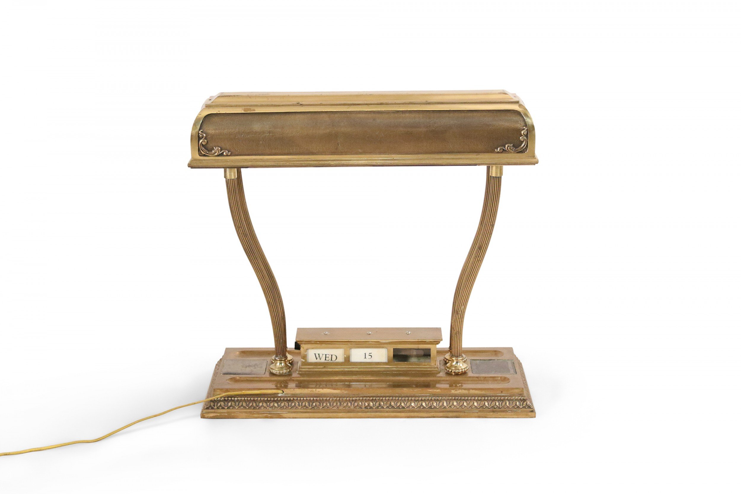 American victorian brass desk lamp and calendar