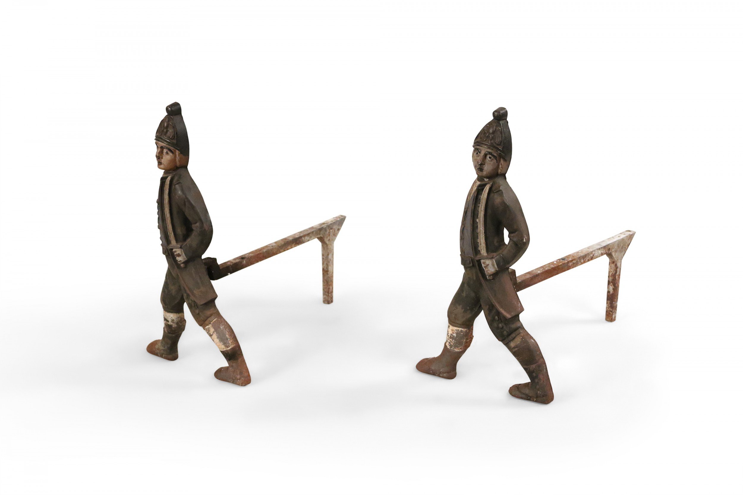 English country style figural iron fireplace andirons