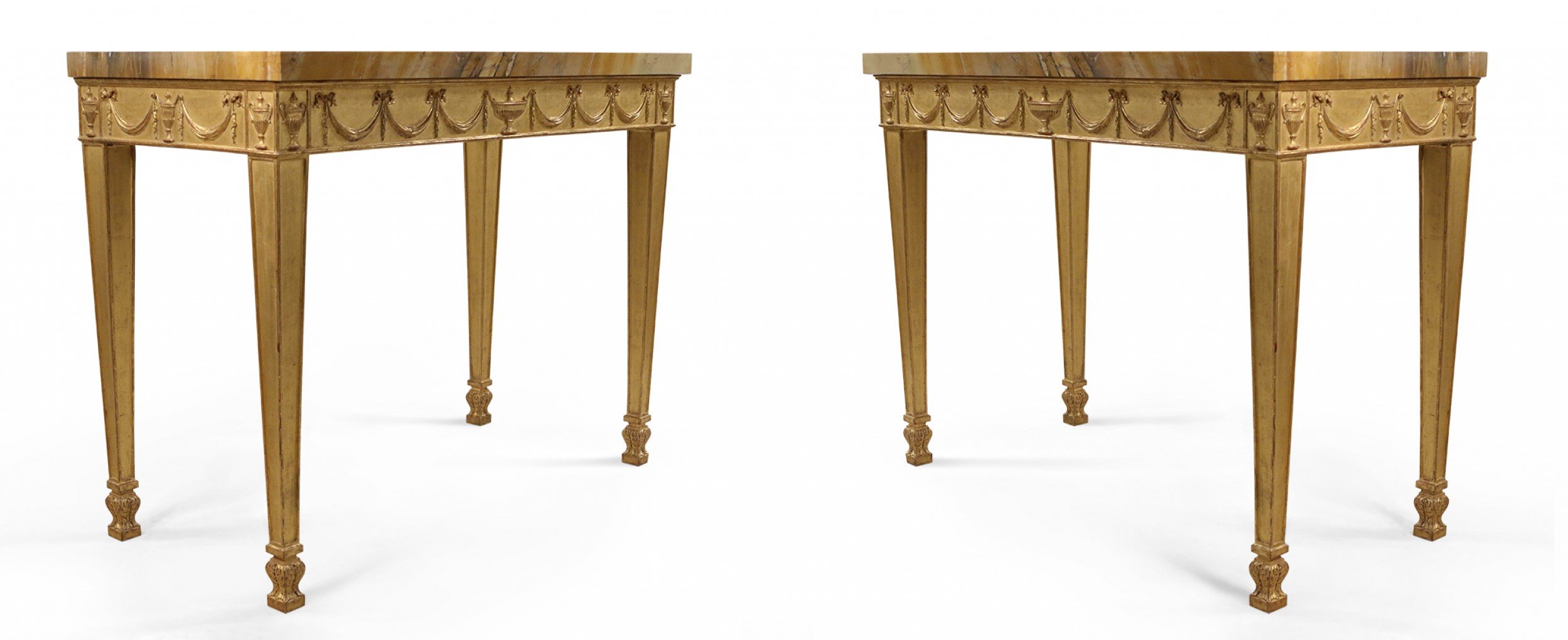 Pair of english adam neoclassic style giltwood and marble console tables