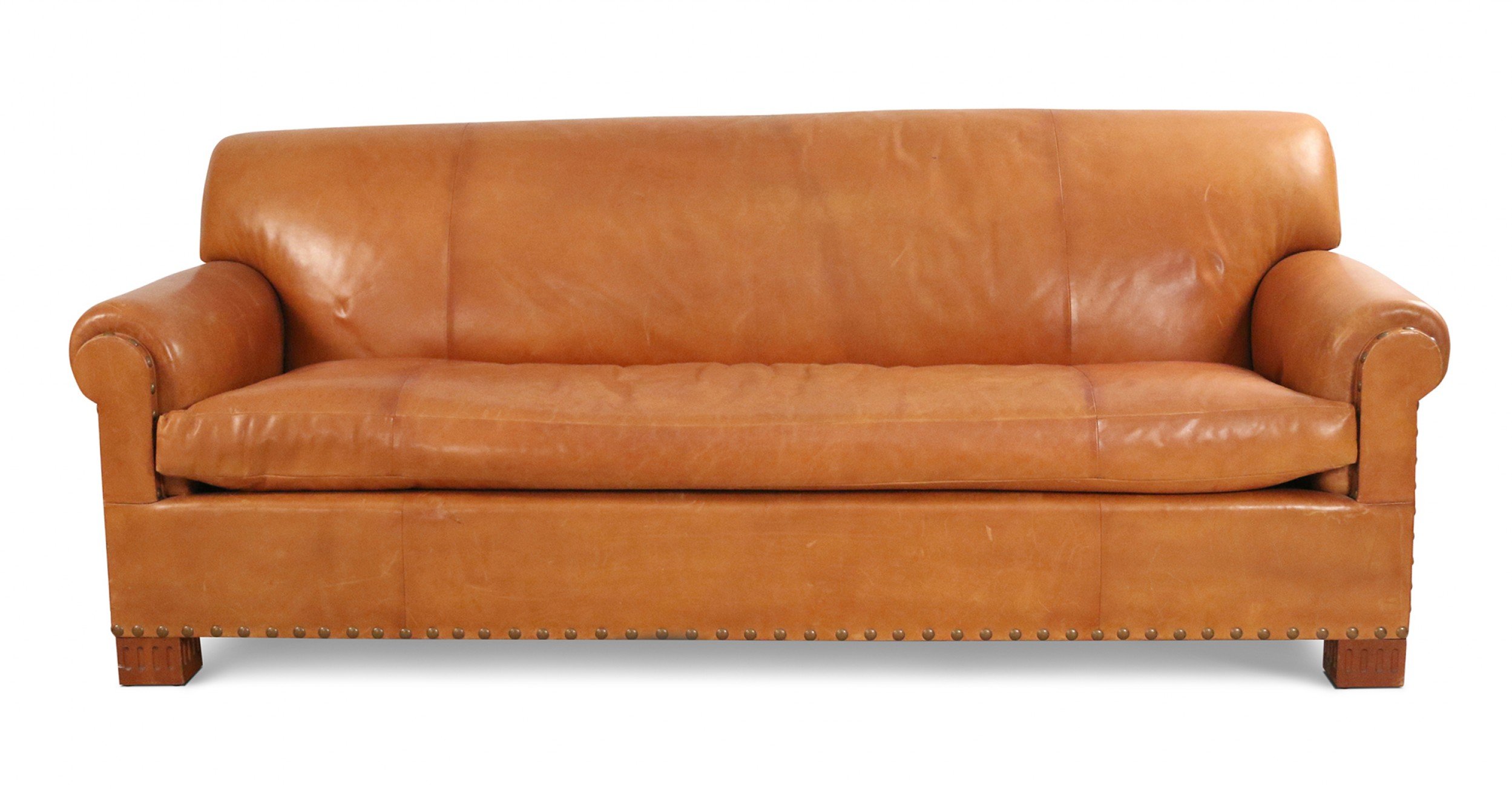 Contemporary caramel brown leather 3 seat sofa