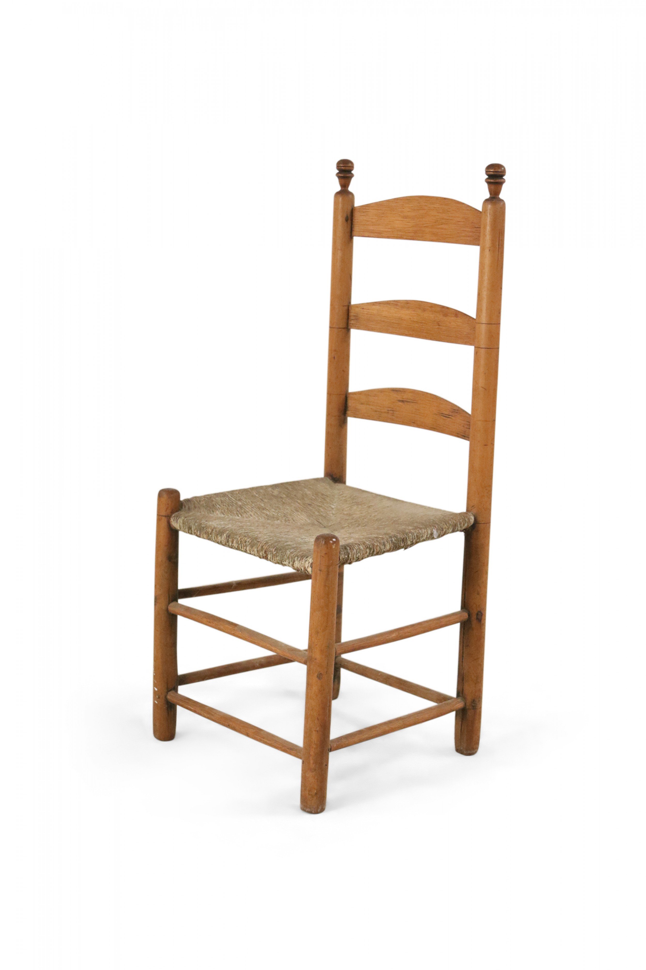 American country rustic pine and rush ladder back side chair