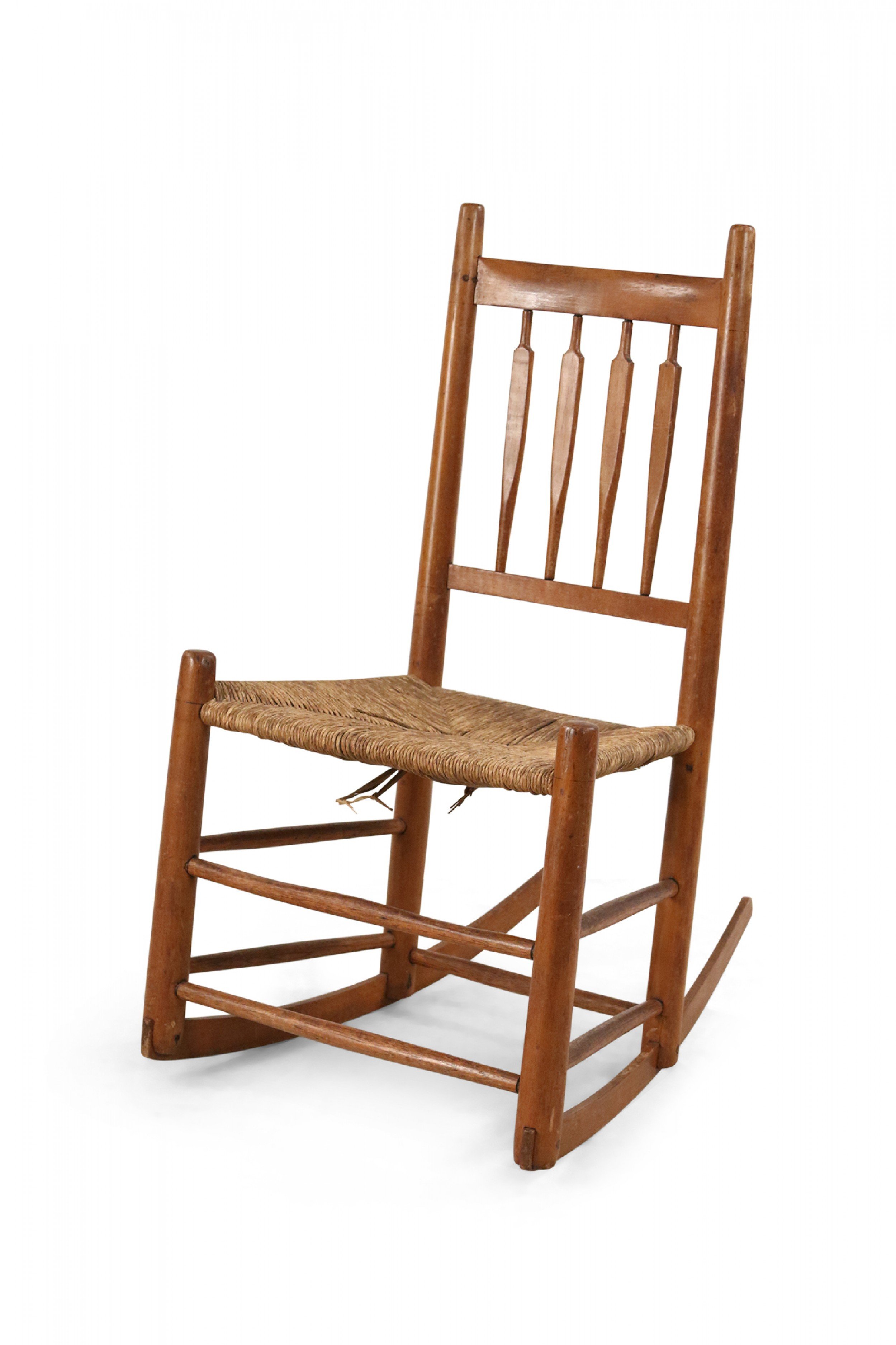 American country rustic pine and rush rocking chair