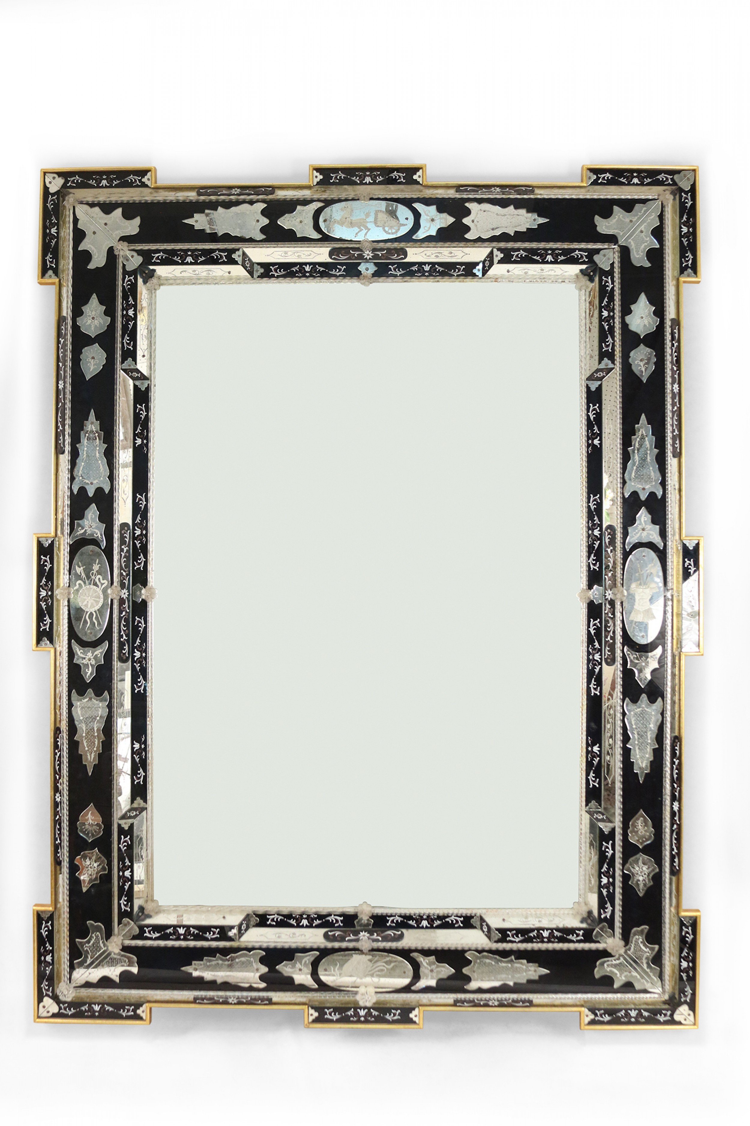 Italian venetian style monumental etched glass wall mirror