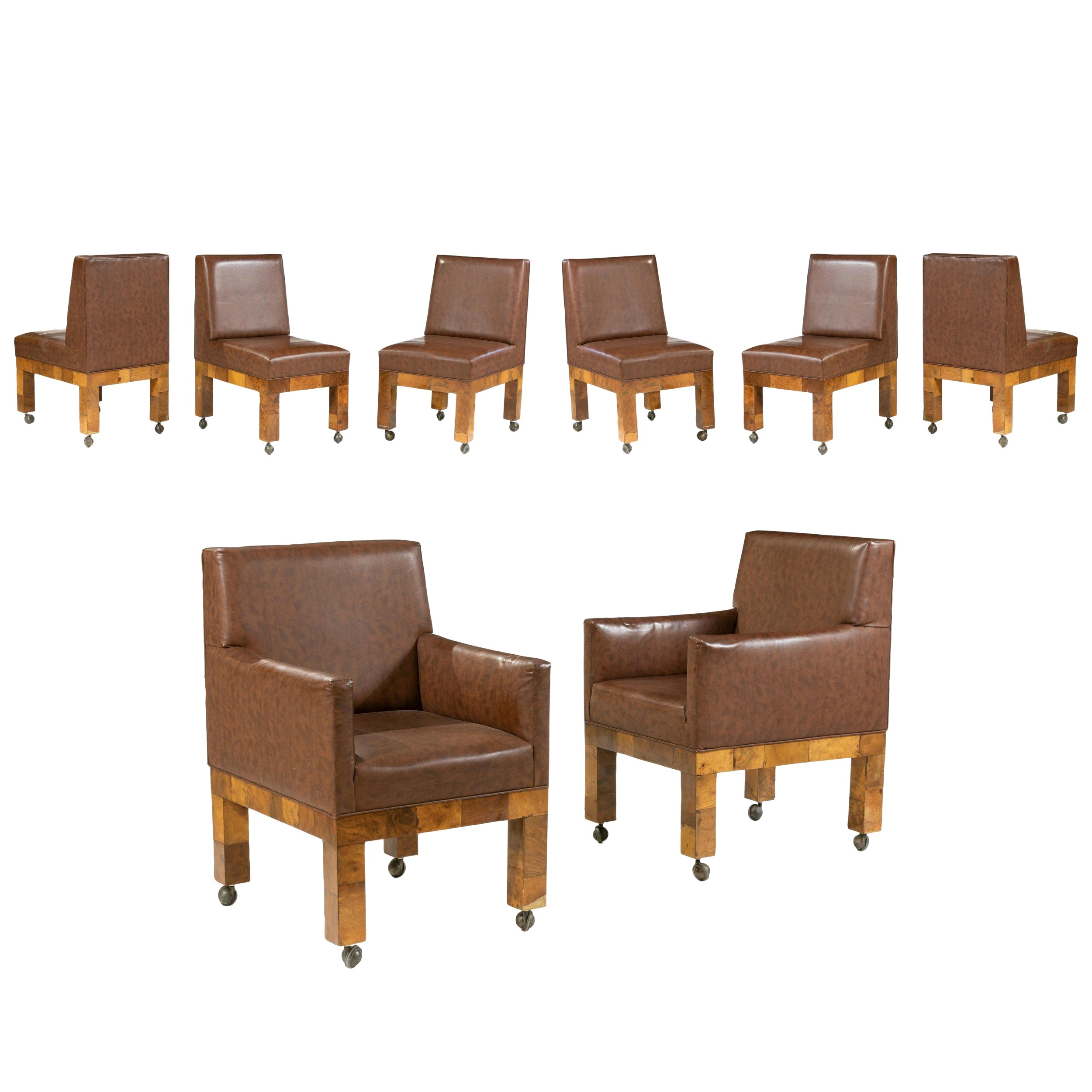 Set of Paul Evans Burl Patchwork Dining Chairs 3