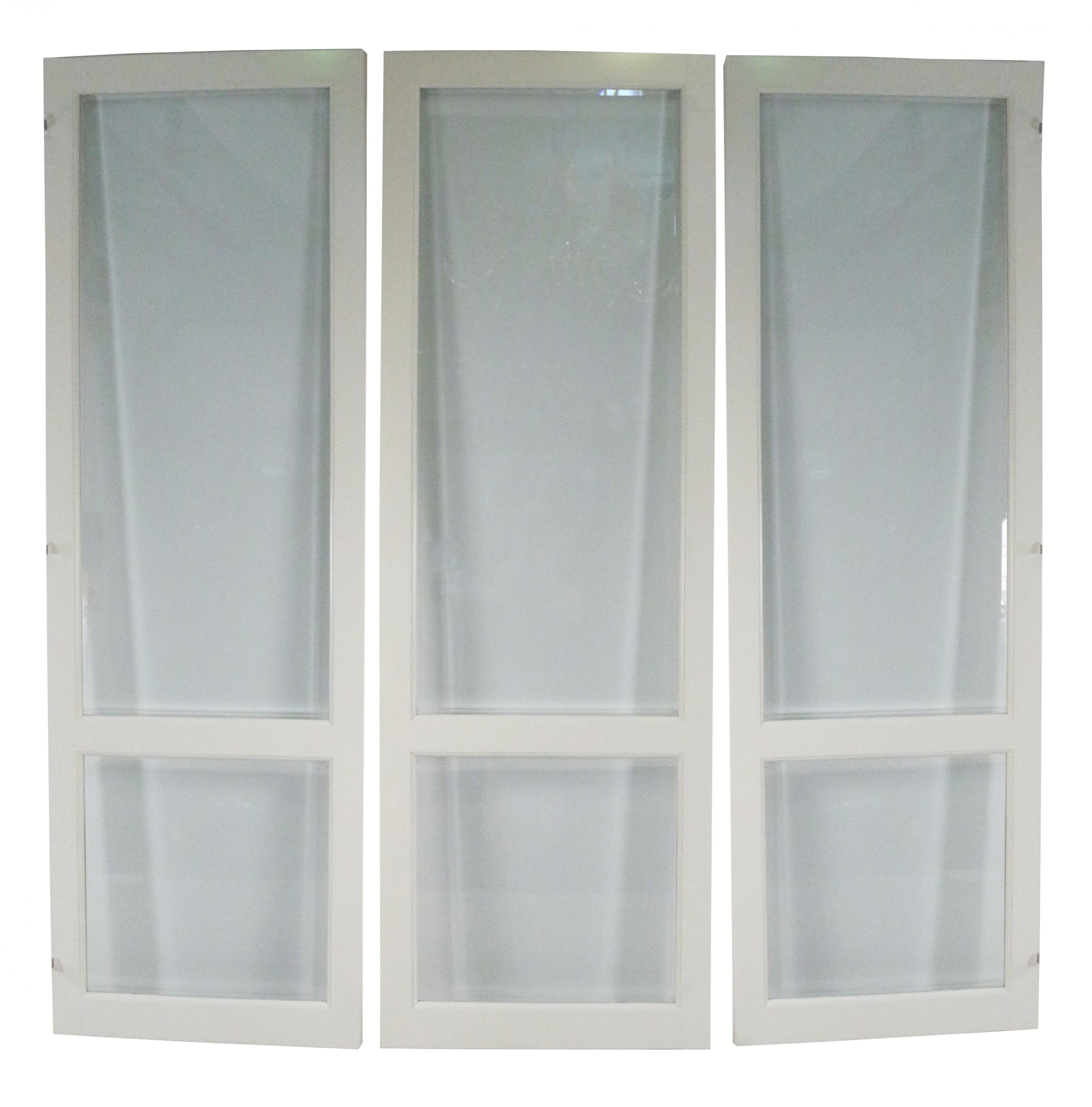 Contemporary monumental three fold white wood and glass screen room divider