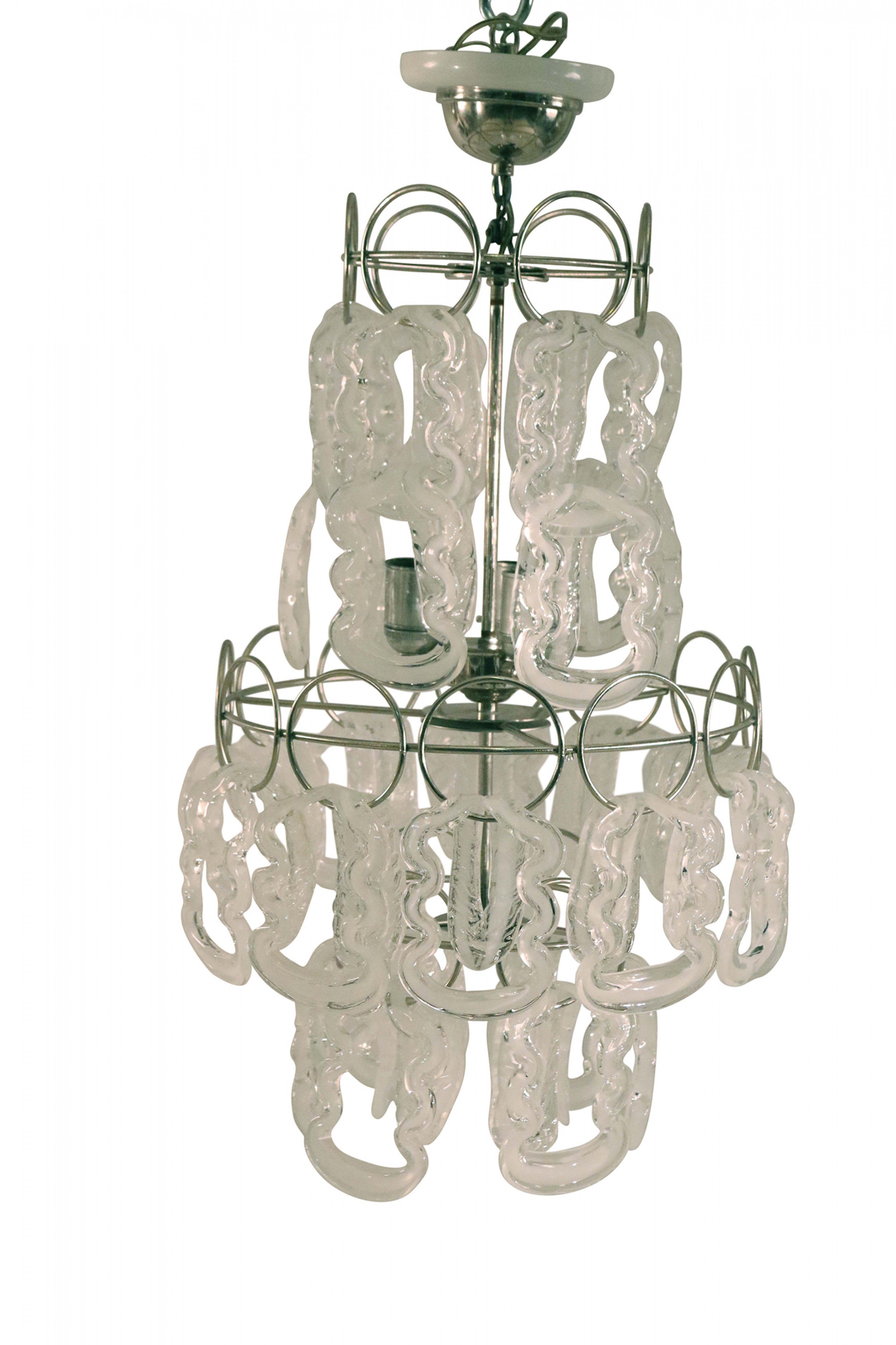 Angelo mangiarotti mid century tiered glass and metal chandelier