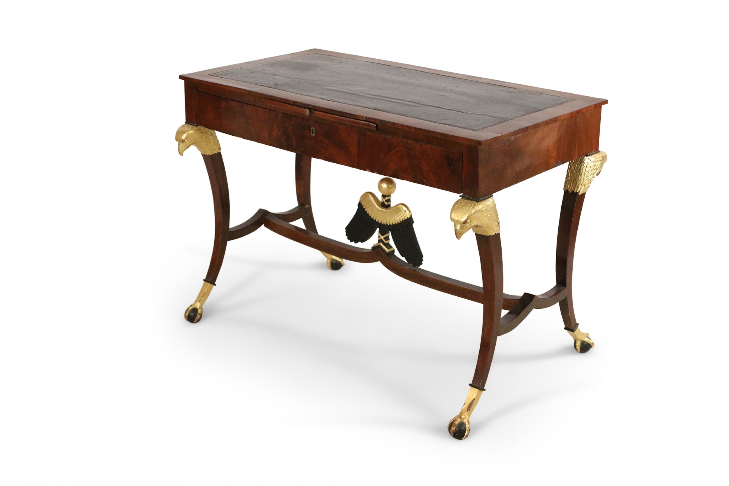 Russian Mahogany and Gilt Eagle Design Leather Top Desk