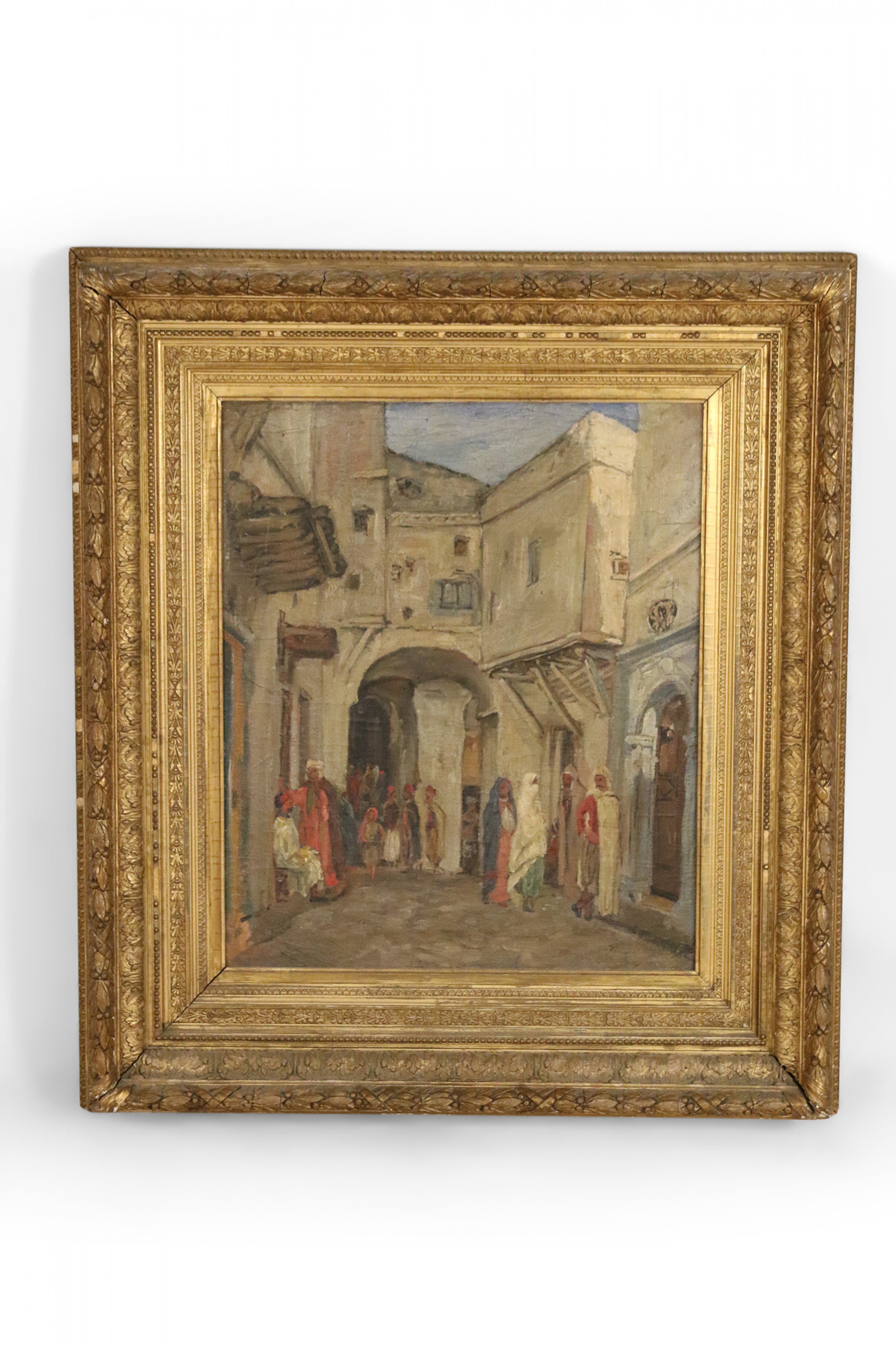 Giltwood Framed Oil Painting of a Middle Eastern Street Scene