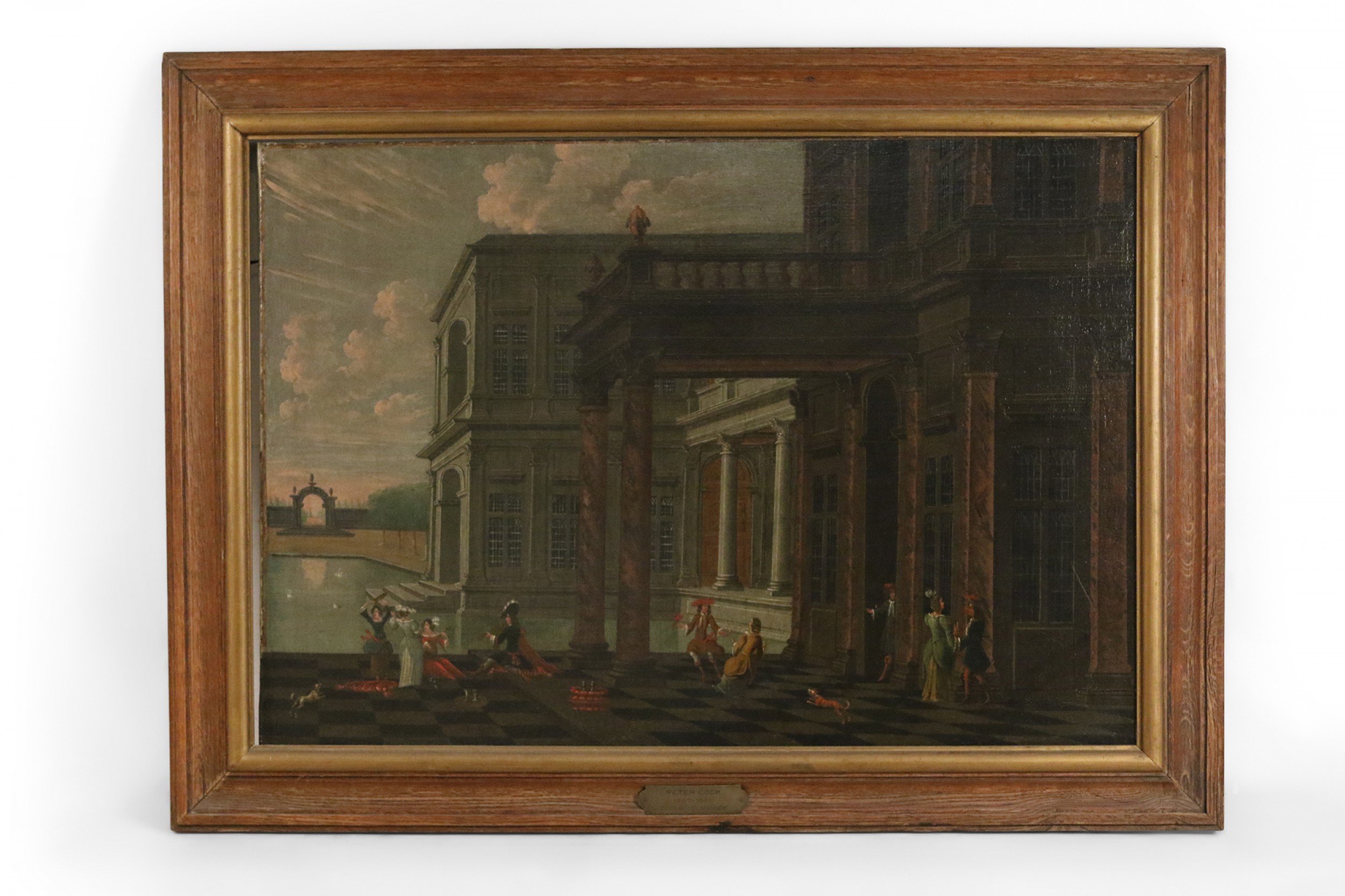 Framed Antique Oil Painting of a French Court Scene