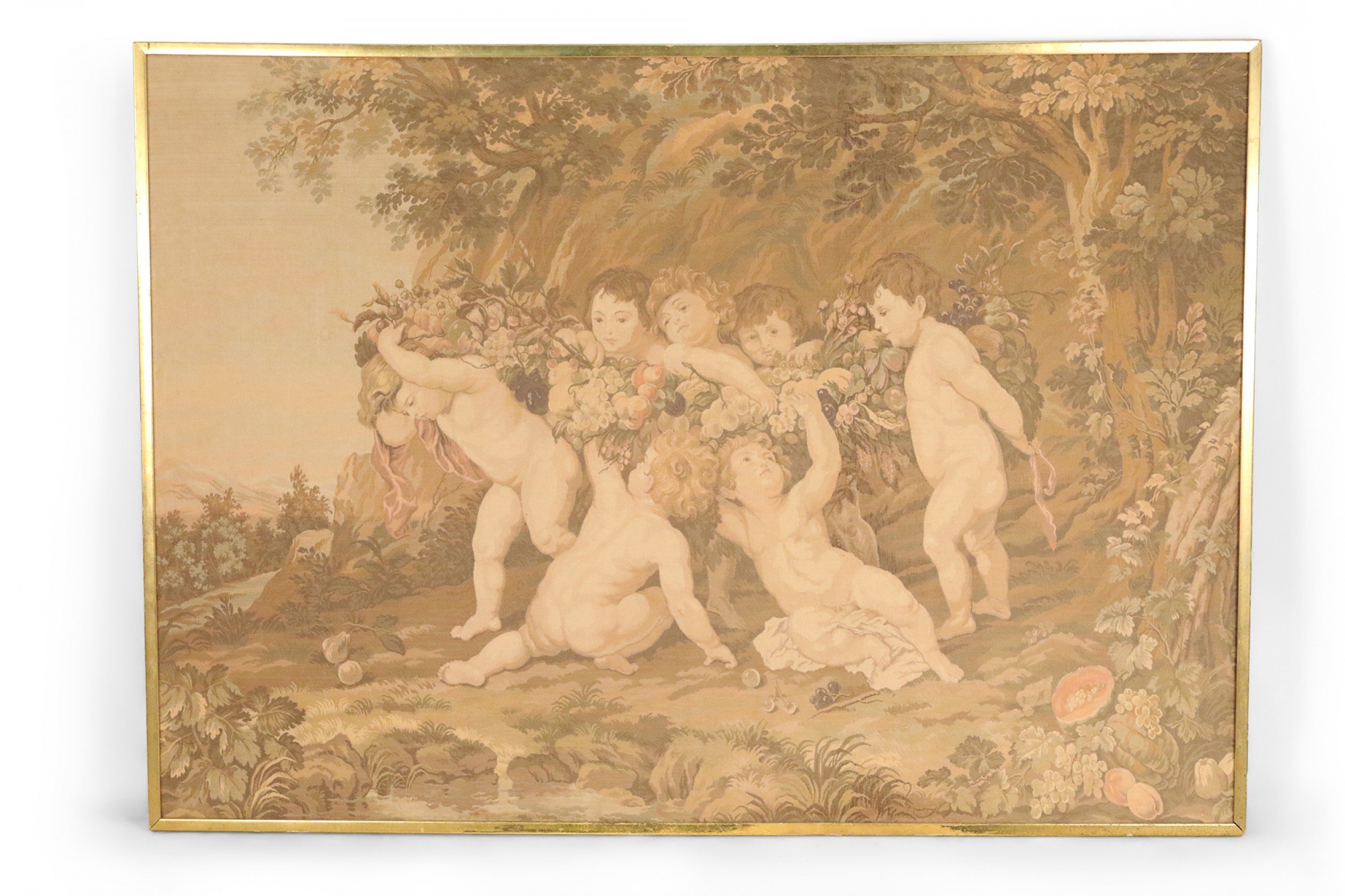 Framed Antique French Cherub Tapestry