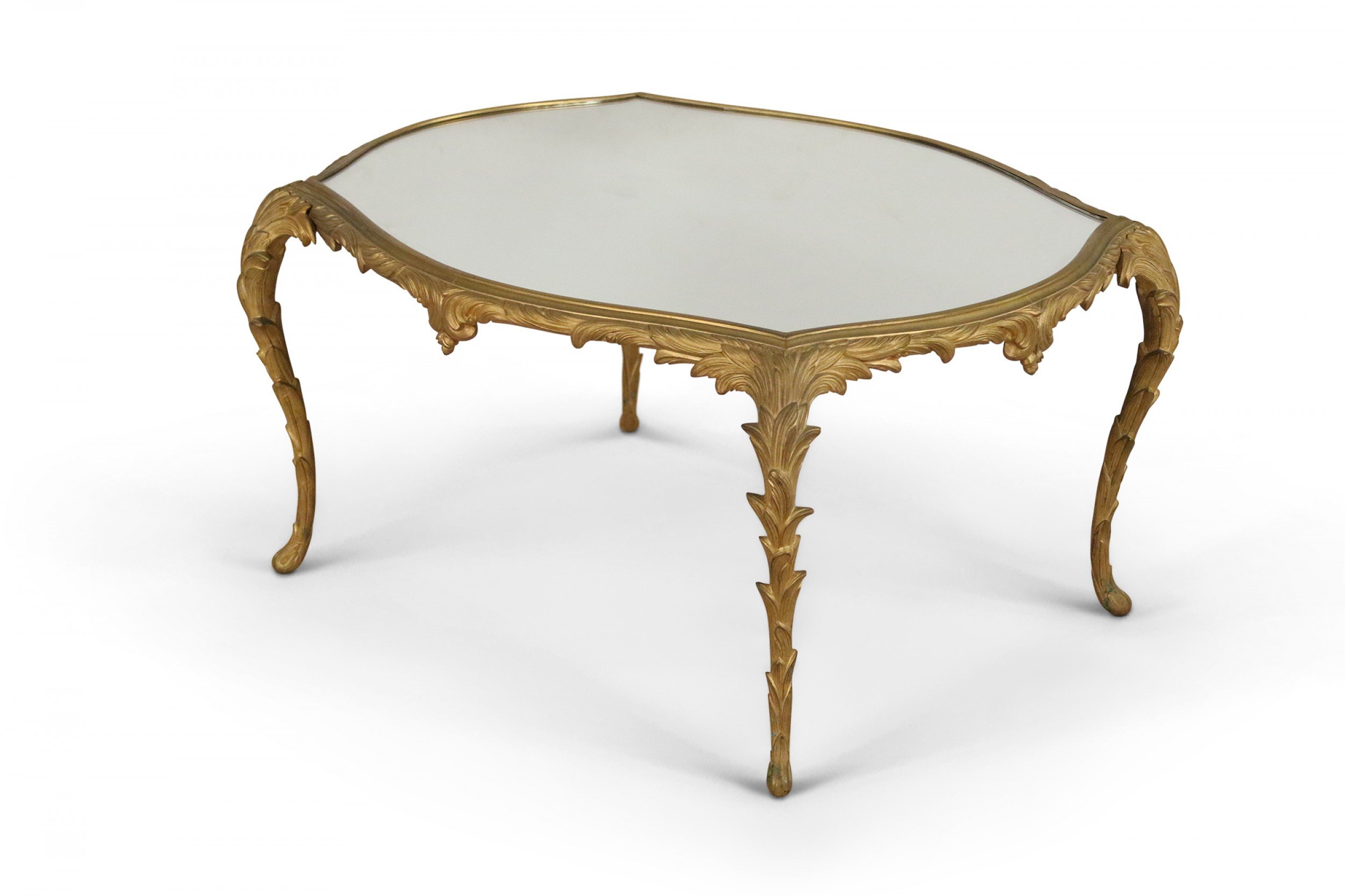 French 1940s Gilt Metal Mirror Top Coffee Table