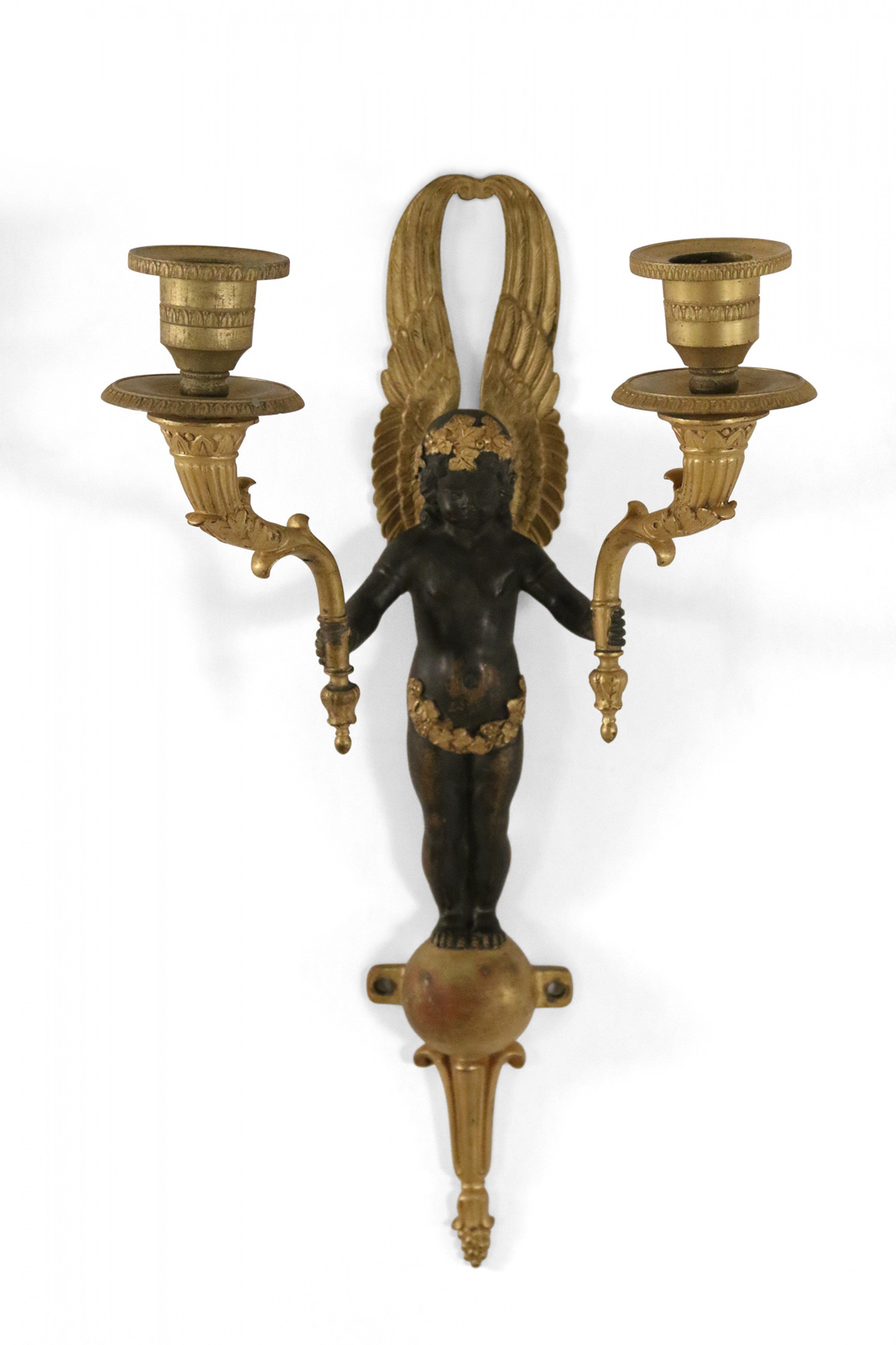 French Empire Bronze and Ebonized Caryatid Figural Wall Sconce