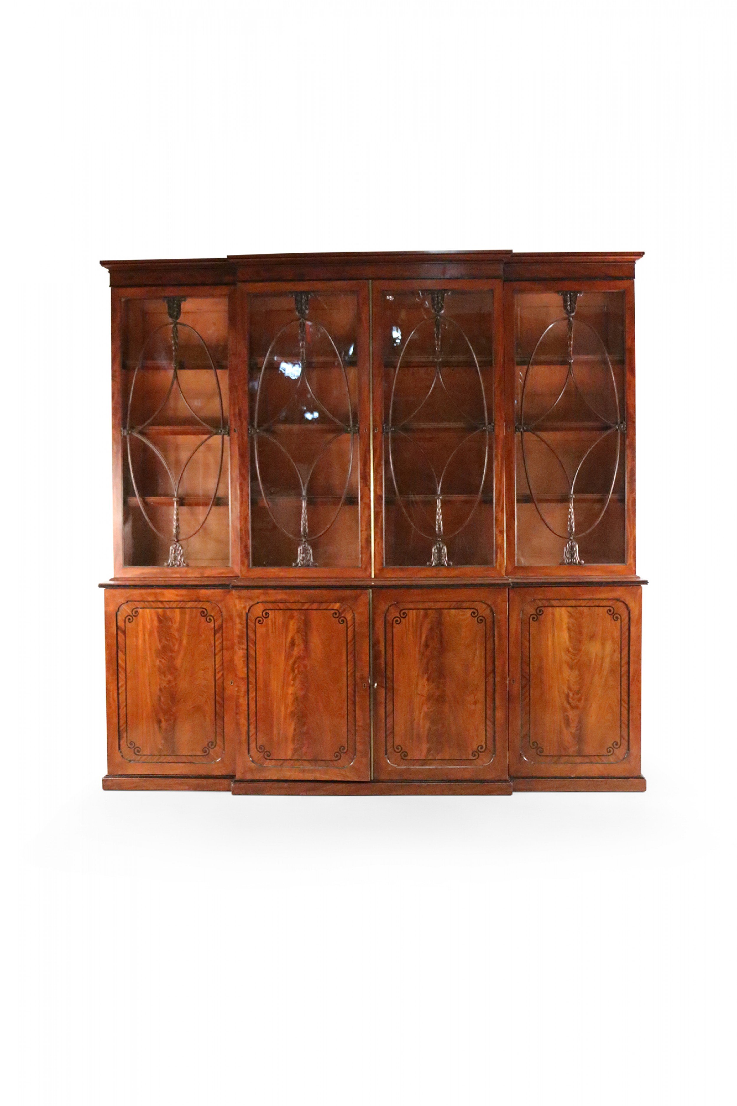 English Sheraton Style Mahogany Breakfront Cabinet