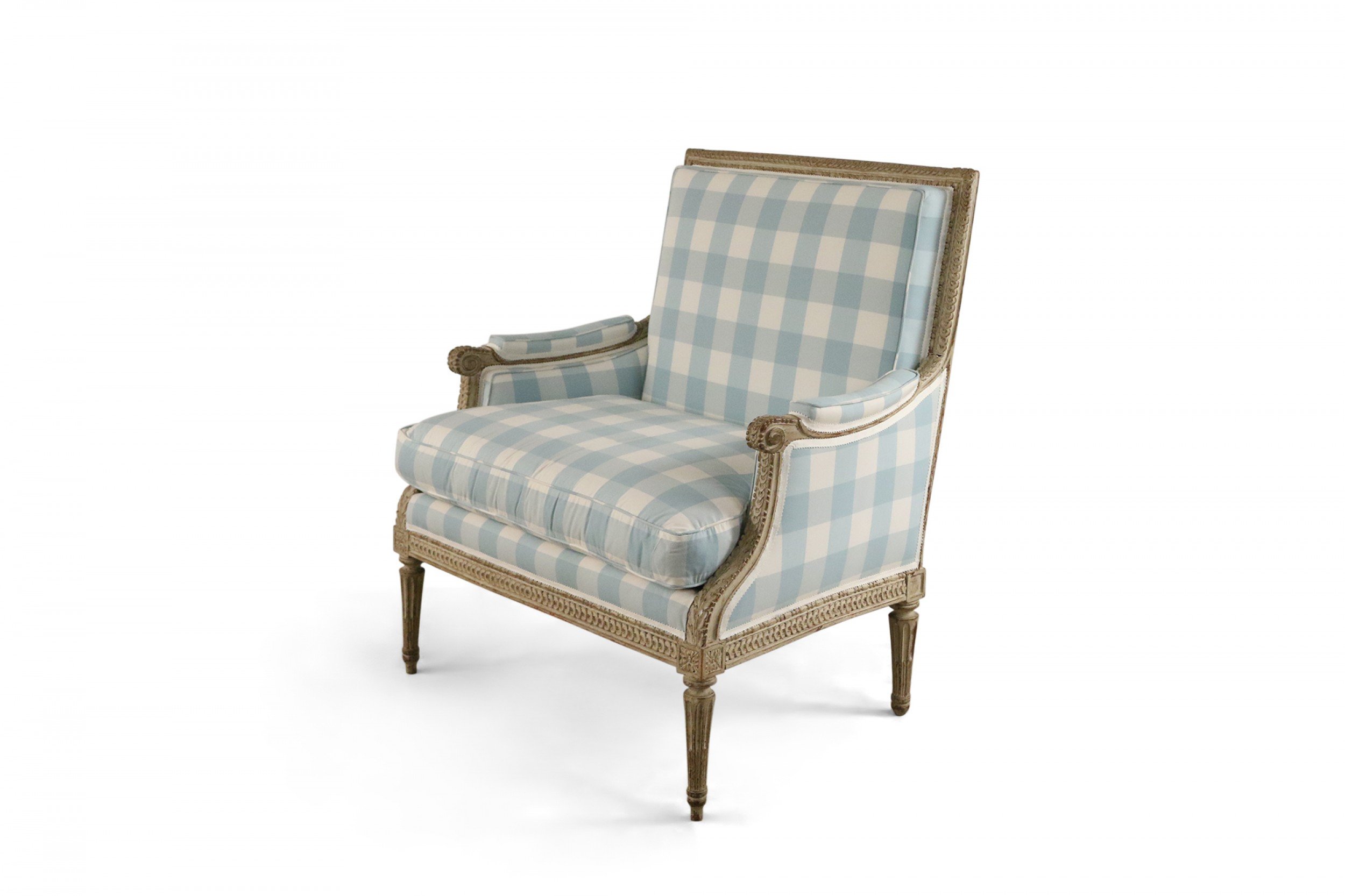 Louis XVI Blue and White Gingham Upholstered Marquise Armchair