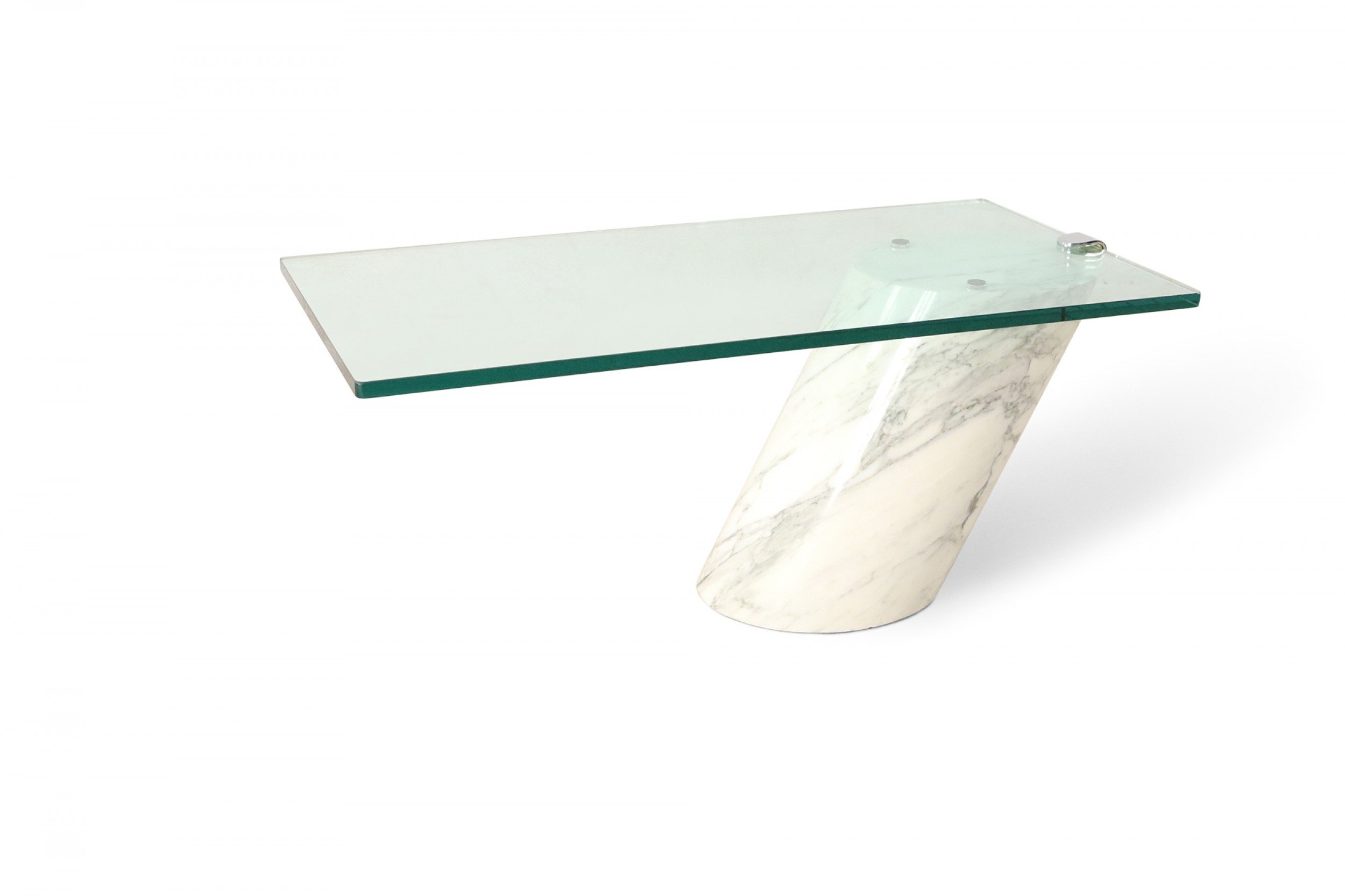 Ronald Schmitt Bruelton White Carrara Marble and Glass Coffee Table