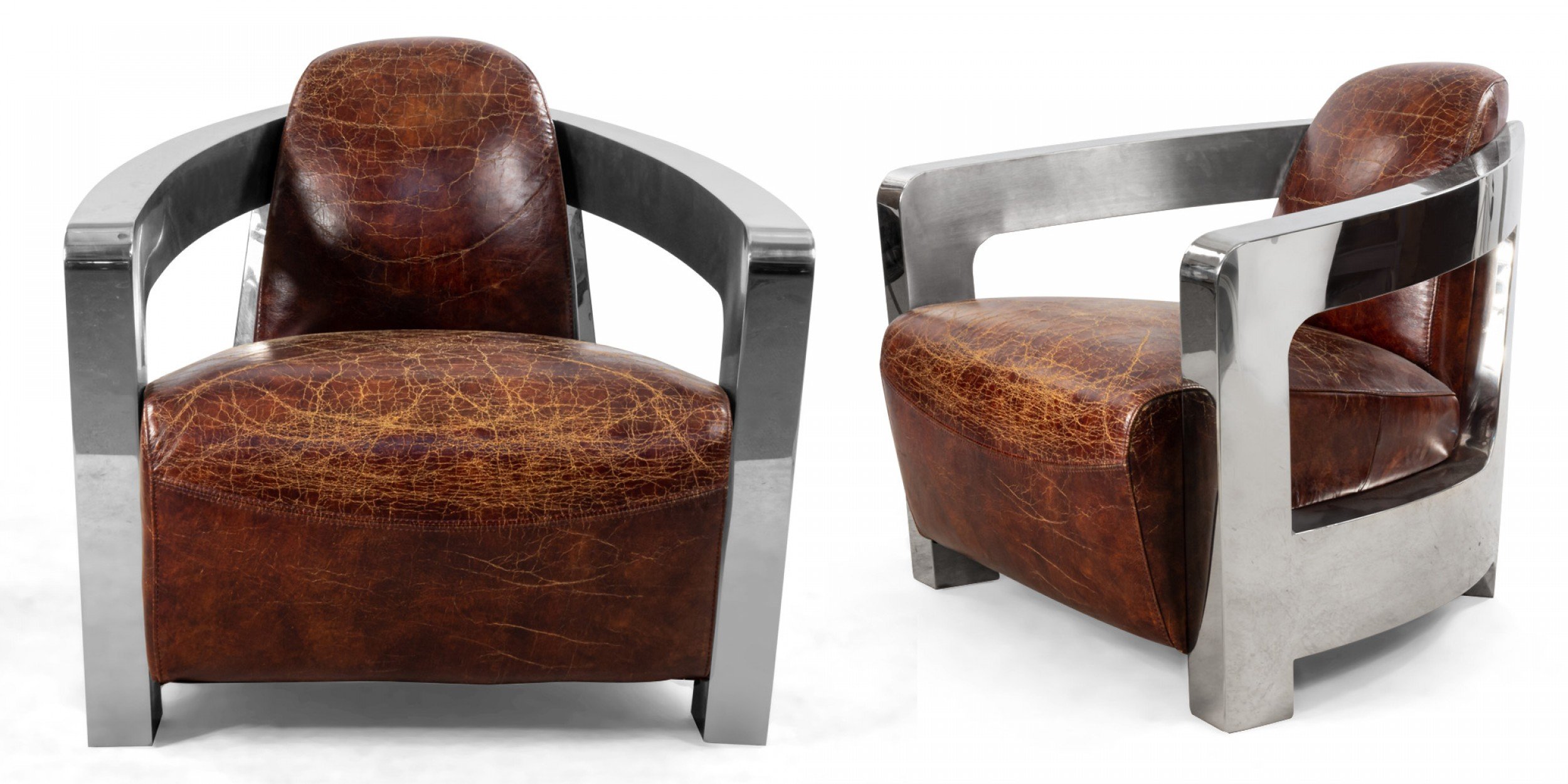 Leather Chrome Aviator Lounge Chairs